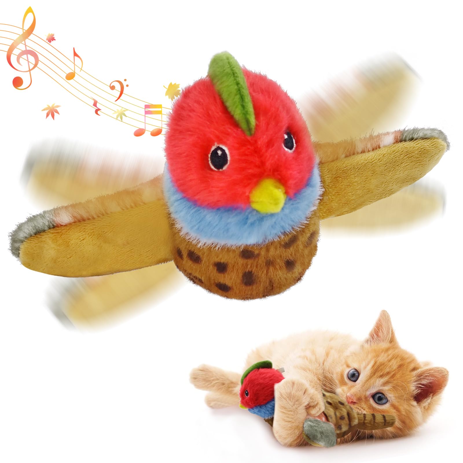 KreizyGo Cat Toys, Flapping Wings Pheasant, No Flying, Chirping Bird Interactive Catnip Toy for Kitten or Small Dogs, Touch Acti