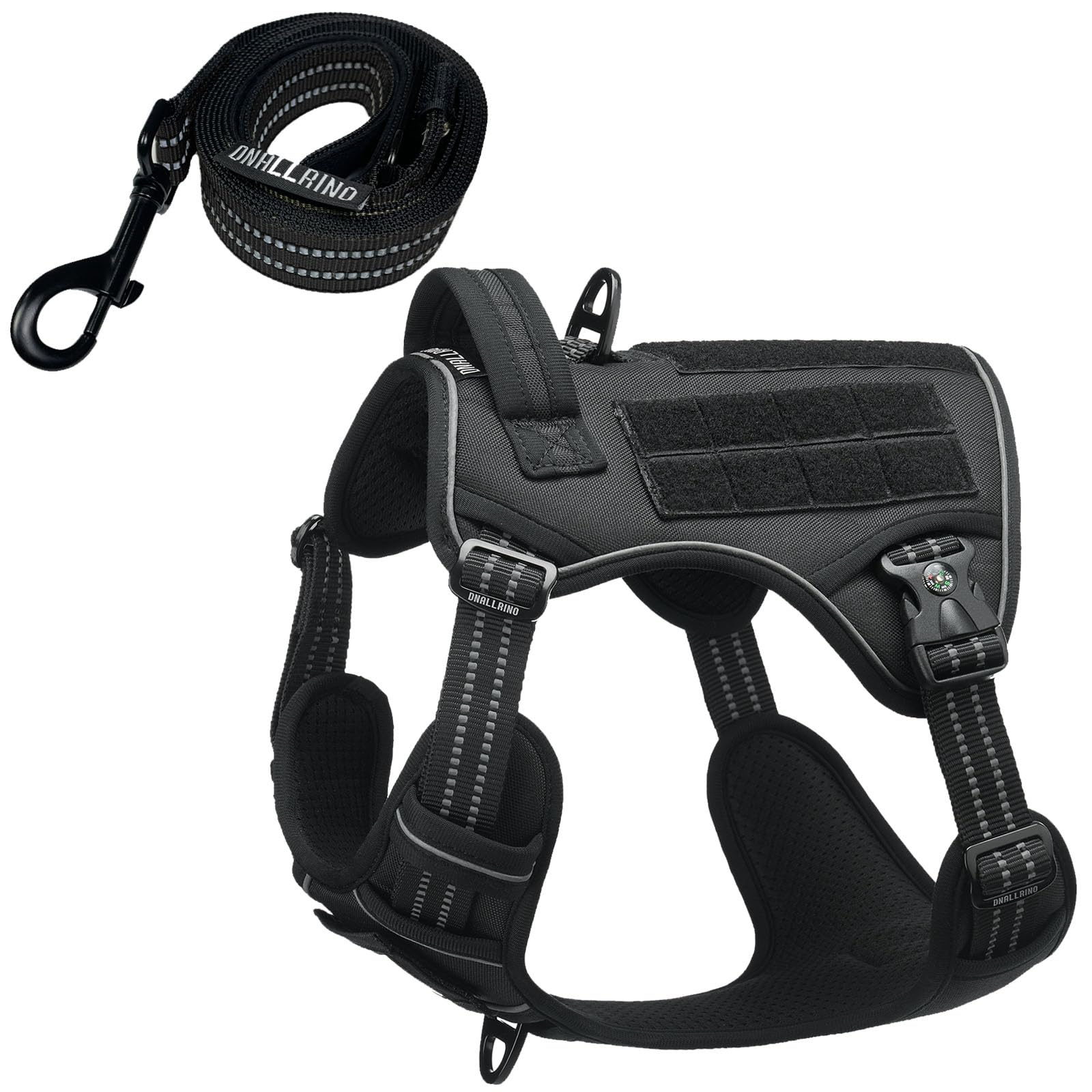 Dnallrino Tactical Harness For Large Medium Dogs, Adjustable No Pull Service Dog Harness With Molle & Loop Panels For Hiking Wal