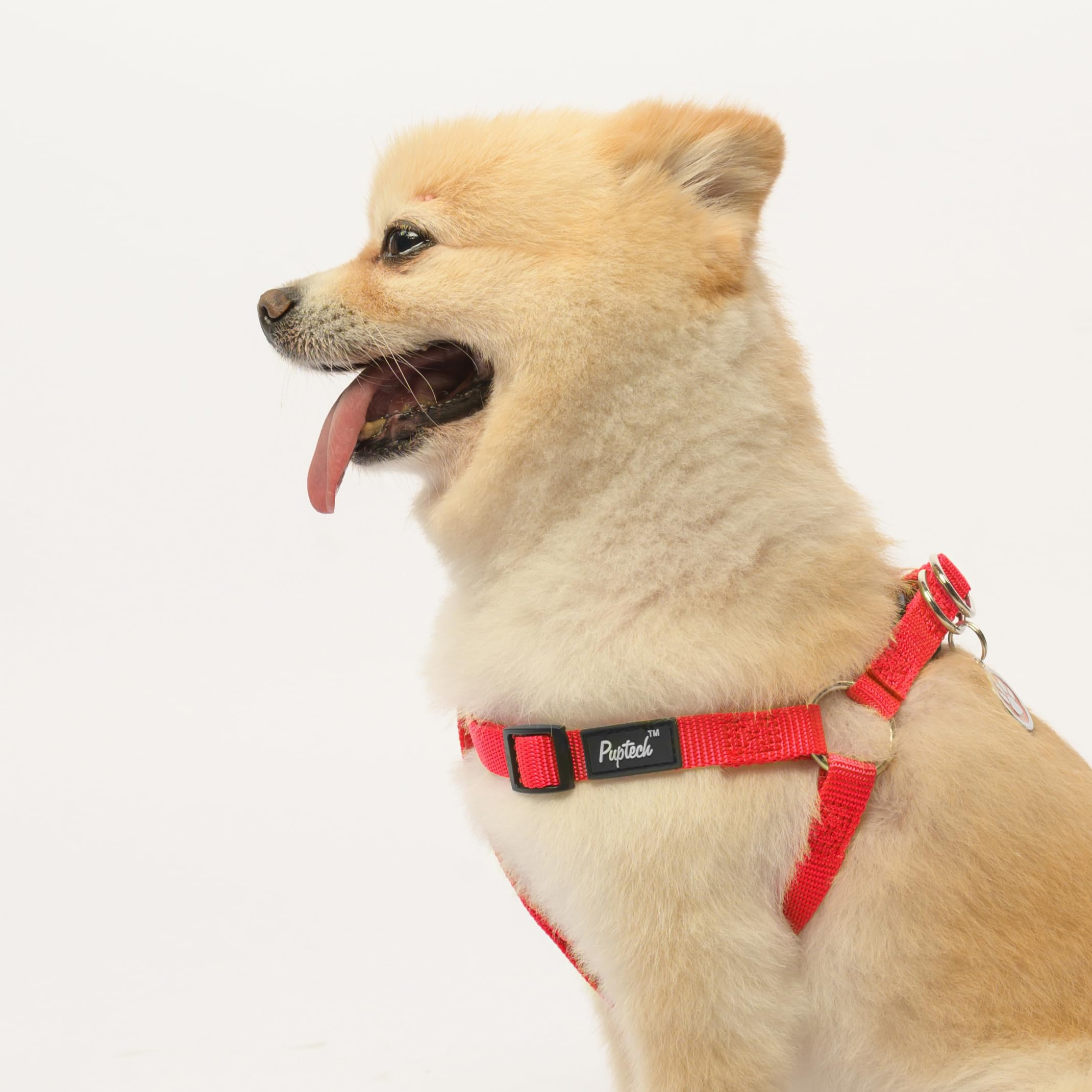 Pupteck No Pull Dog Harness Soft Adjustable Basic Nylon Step In Puppy Vest Outdoor Walking With Id Tag Red