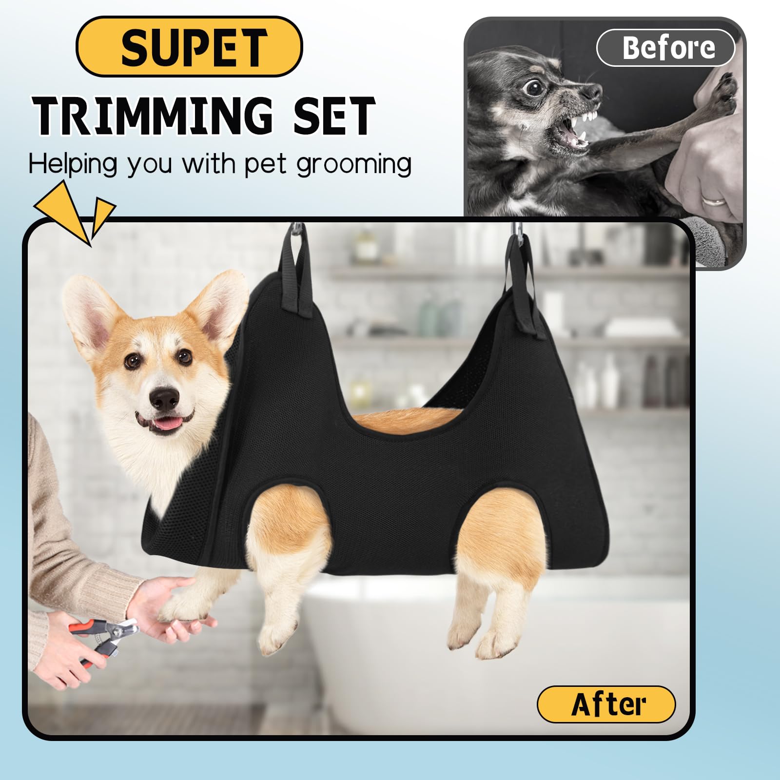 Supet Cat Grooming Hammock Harness For Cats Dogs, Relaxation Pet Grooming Hammock Restraint Dog & Small Animal Leashes Sling For