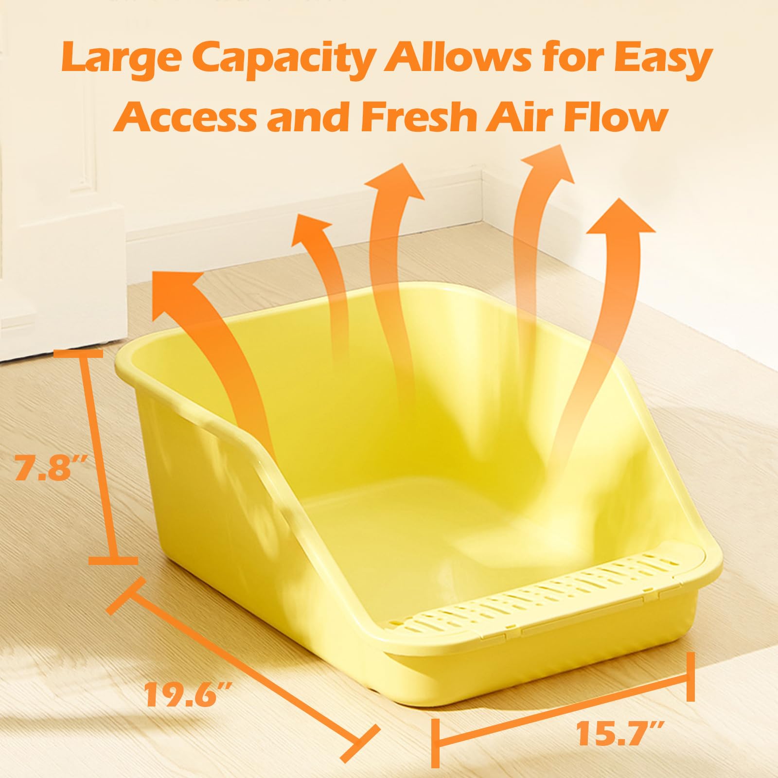SpaceTime Large Cat Litter Box, Grey-Yellow, High Sides, Easy to Clean, Low Entry, Model ST-40, Polypropylene
