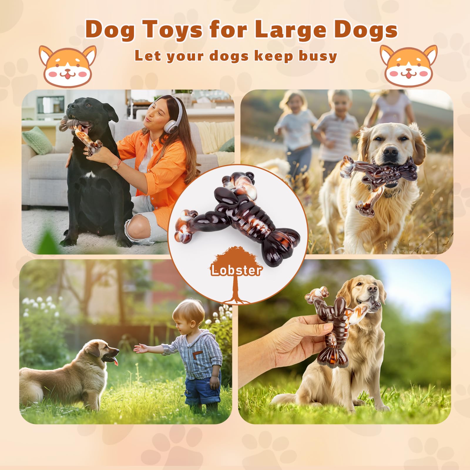Hjlswxkq Indestructible Dog Chew Toys For Aggressive Chewers, Large Dogs - Interactive, Busy, Nylon Beef Flavor