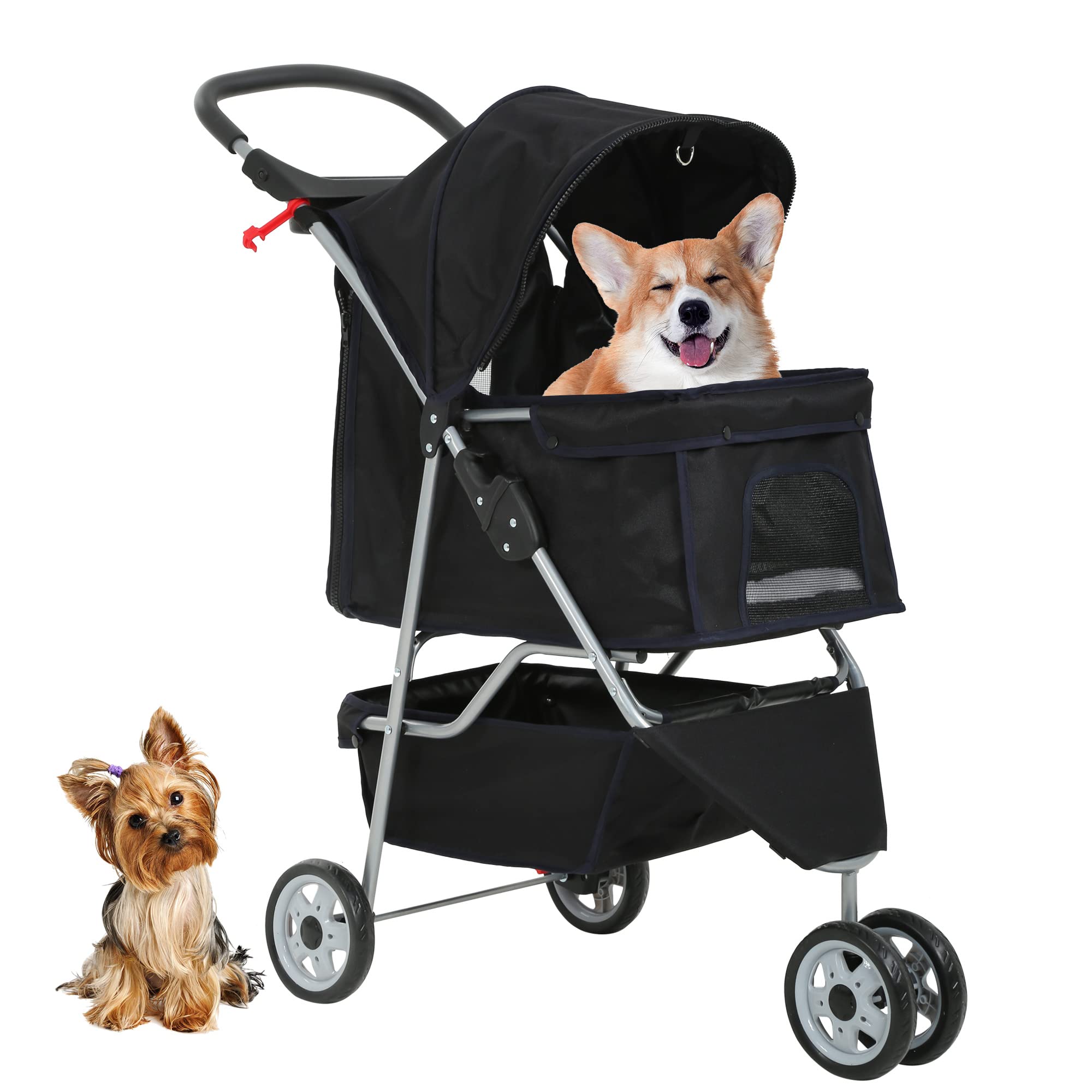 Dog Stroller,3 Wheels Travel Folding Pet Stroller for Small Medium Dog Cat Jogger Stroller with Storage Basket Removable Liner B