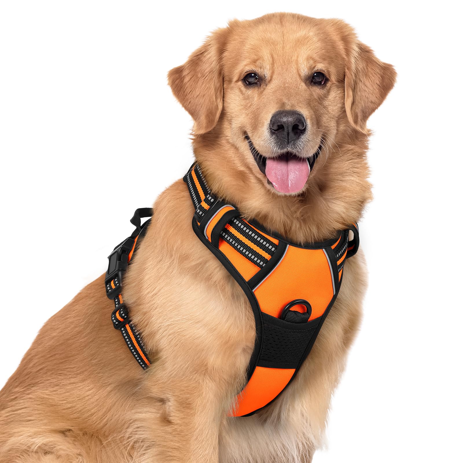 Rabbitgoo Dog Harness No Pull With 2 Leash Clips, Adjustable Soft Padded, Reflective Oxford No Choke Pet Vest With Easy Control Handle For Large Dogs, Orange, Xl