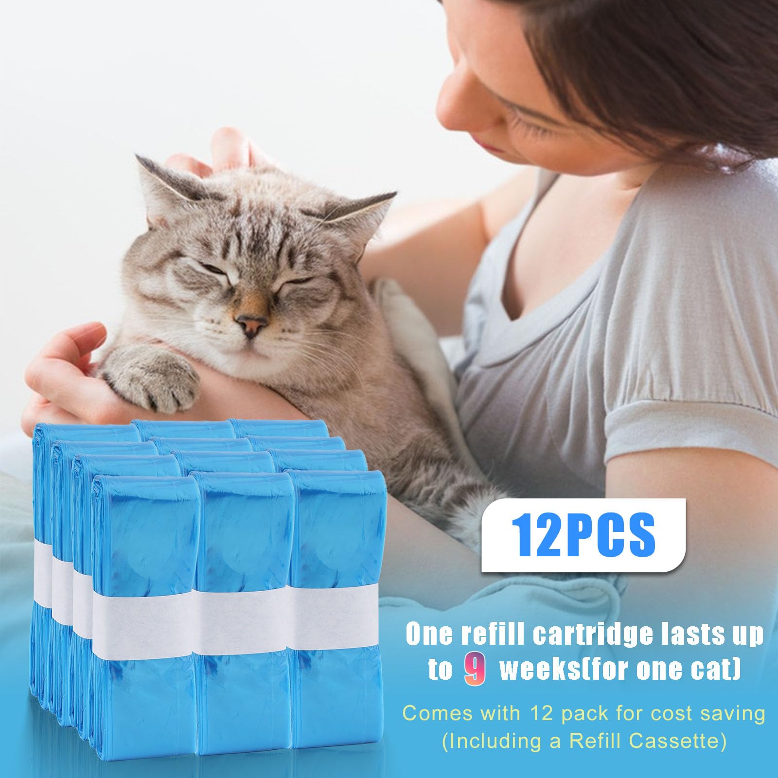 Astrallgn 12 Pack Cat Litter Refills, Scented, Compatible with Genie Bags, Blue
