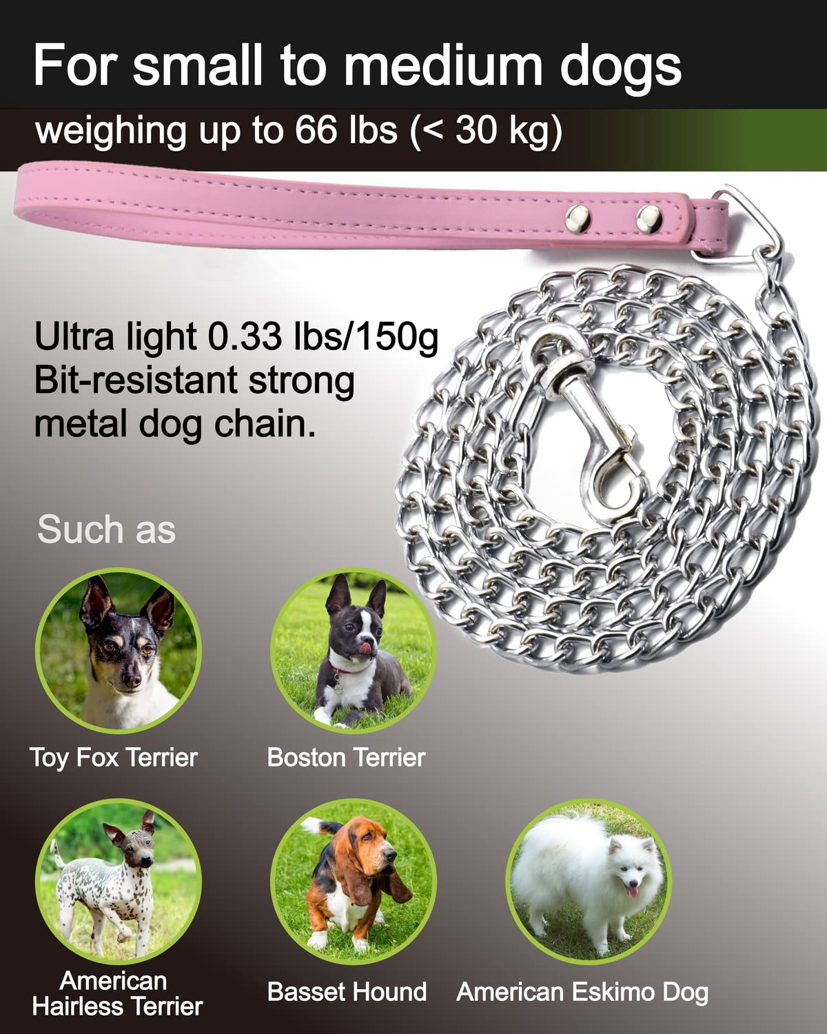 Goliton Dog Leash, Metal Pet Leash With Comfortable Pu Leather Handle For Small And Medium Size Dogs 4 Ft (Pink)