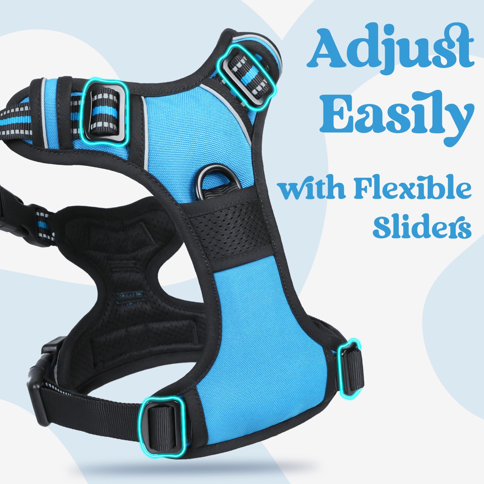 Rabbitgoo Dog Harness For Large, No Pull Pet Harness With 3 Buckles, Adjustable Soft Padded Pooch Vest With Instant Control Handle, Easy Walking Reflective Pet Vest For Extra Large Dogs, Sky Blue, Xl