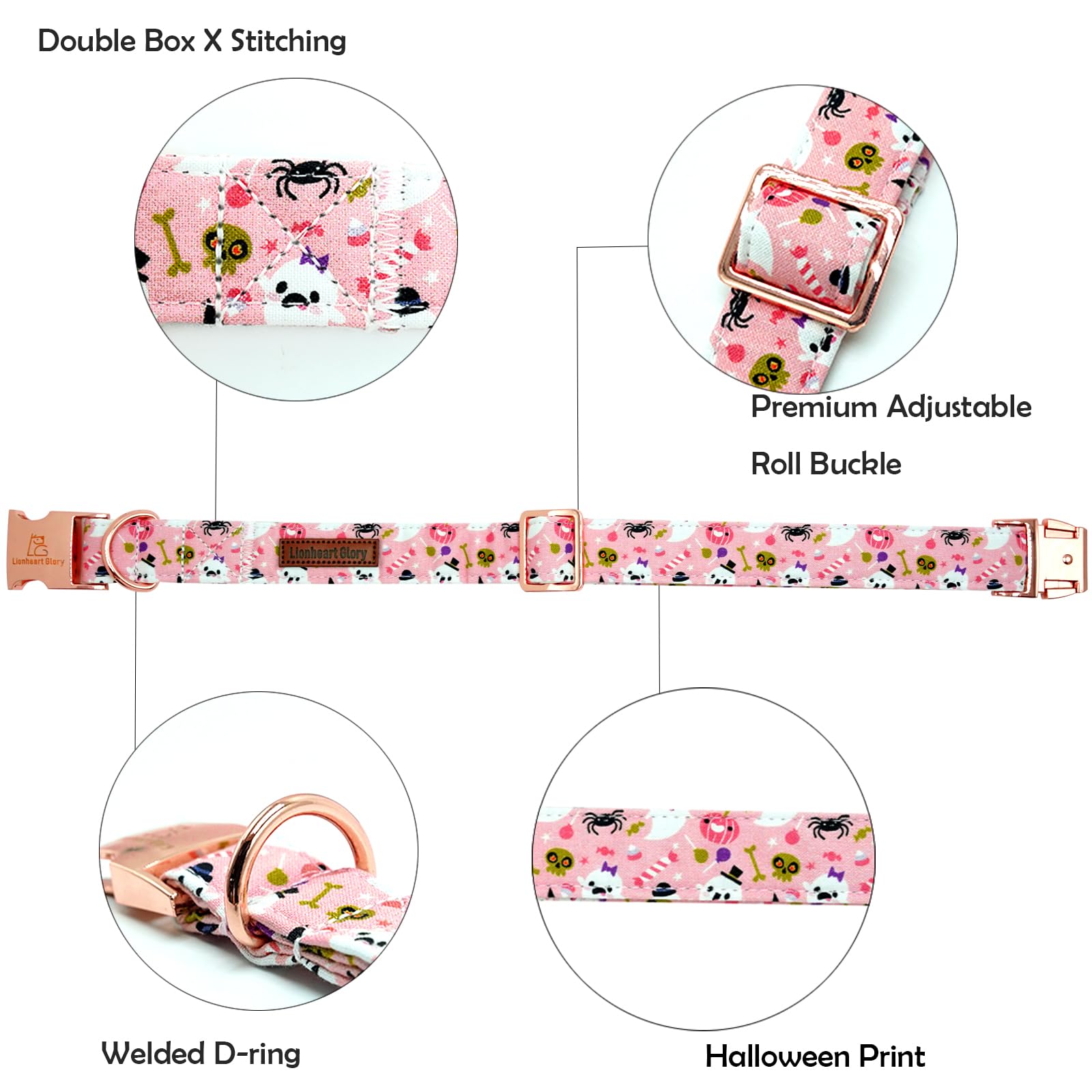 Lionheart Glory Dog Collar Fall Halloween Pumpkin Collars Dog Heavy Comfortable Adjustable Pink Dog Collar For X-Small Puppy Col