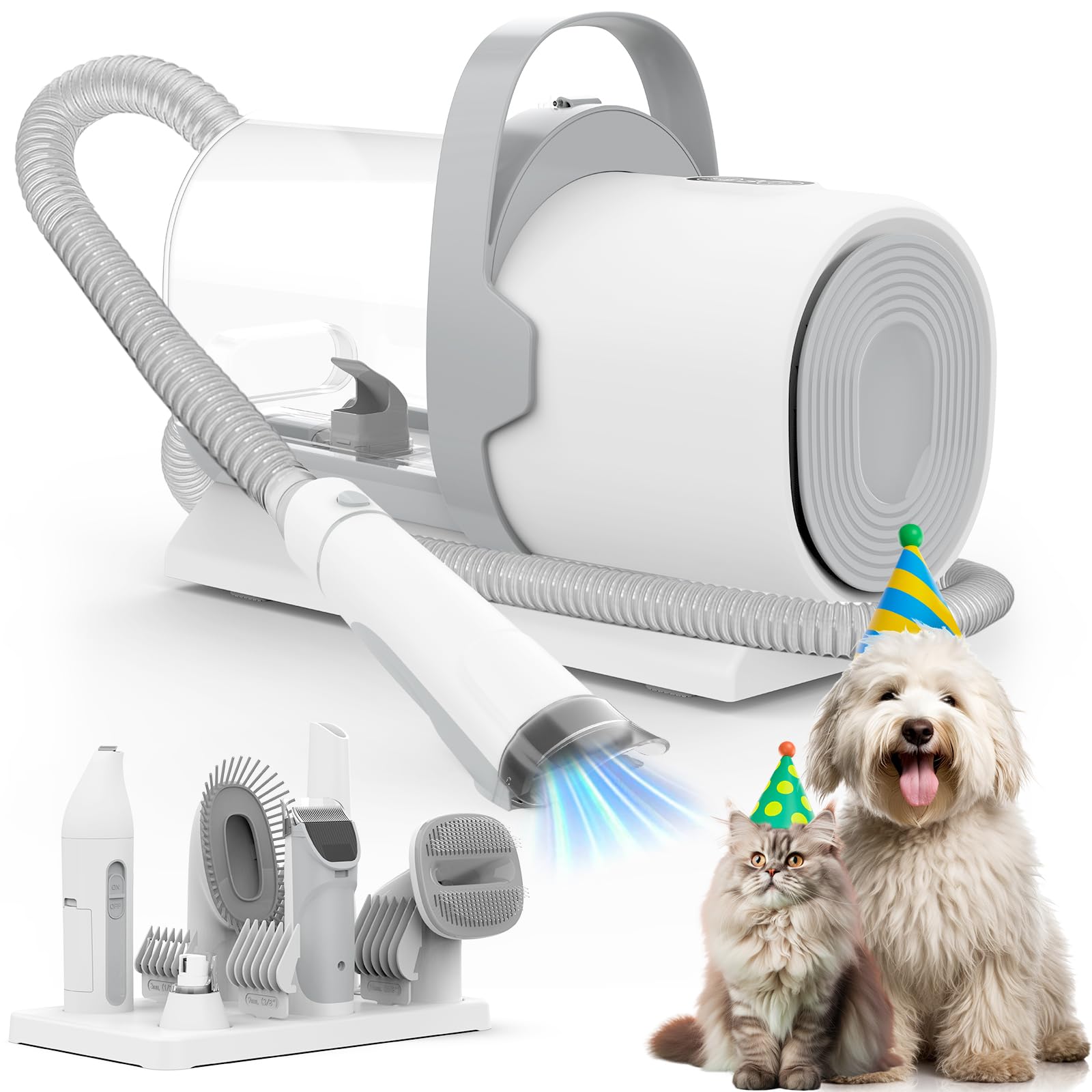 Dog Grooming Vacuum, Pet Grooming Kit, Dog Clipper Nail Trimmer Grinder, 2.5L Dust Cup 7 Grooming Tools 11000Pa Dog Vacuum For S