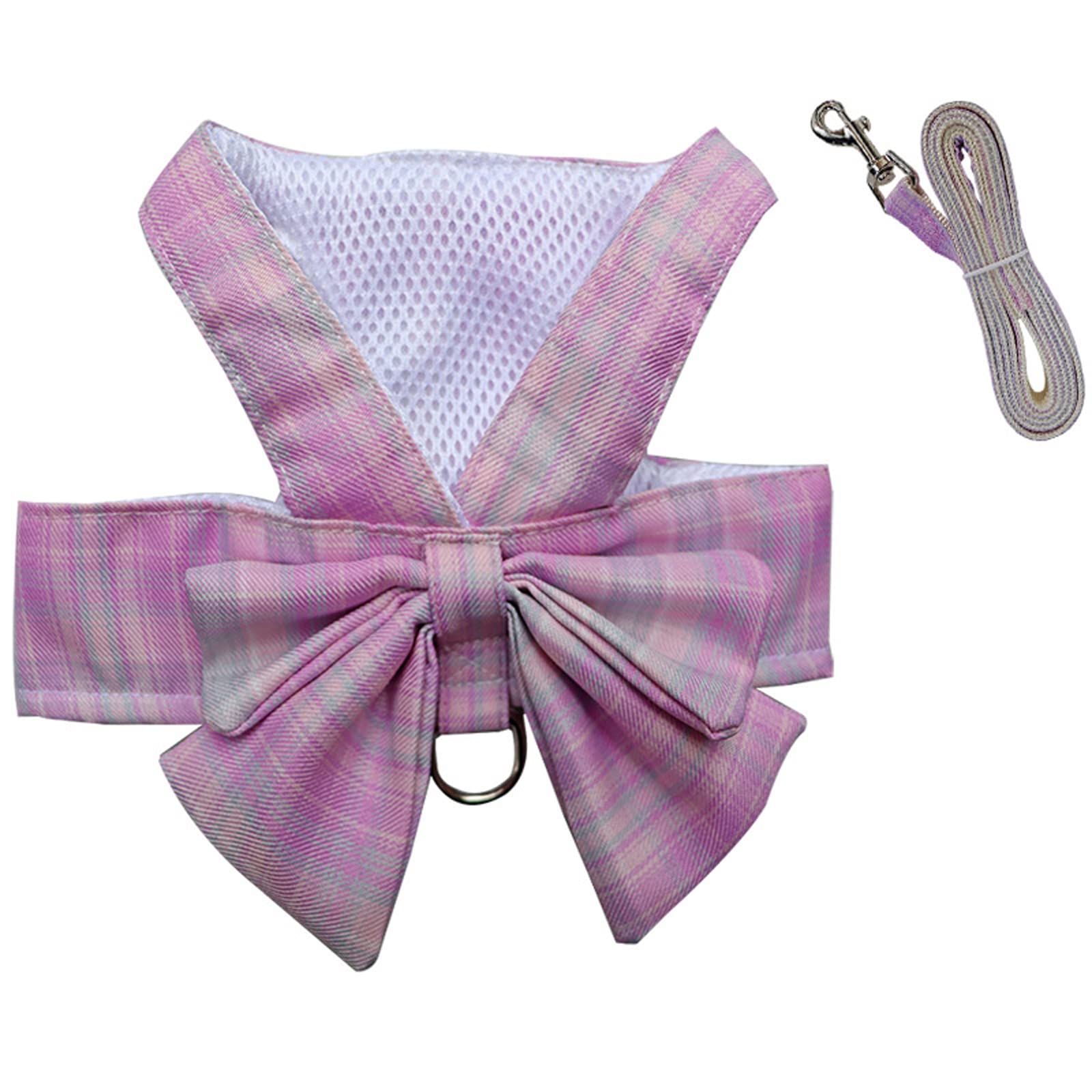 Harness and Leash Set, Cute Bow Tie Plaid Harnesses for Puppy Cat, Adjustable Pet Kitties Vest, Breathable Harness Traction Rope