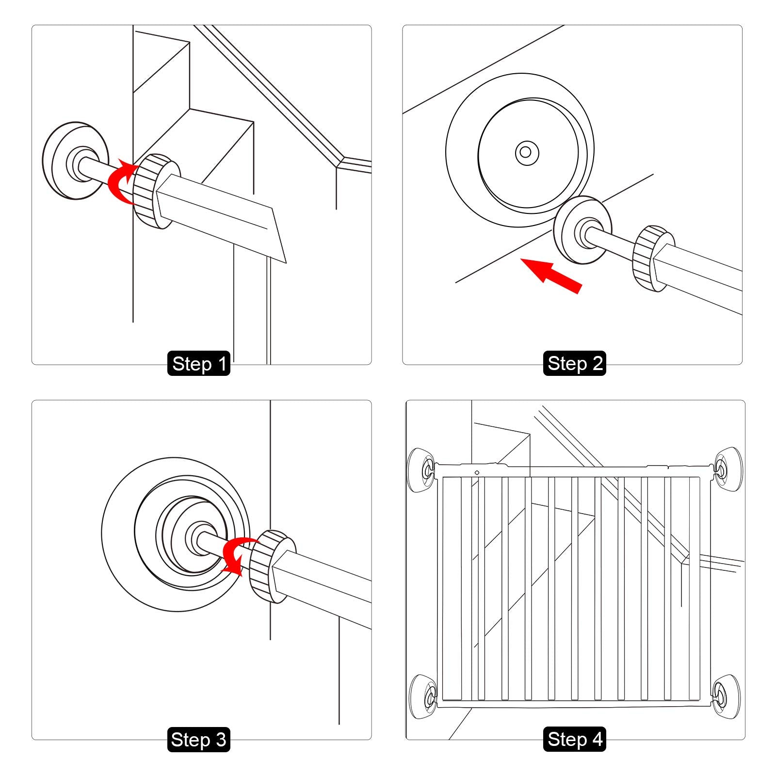 4 Pack Baby Gate Wall Protector Wall Cups For Child Pressure Mounted Stair Safety Gate, Protect Walls & Doorways From Pet & Dog Gates, Black