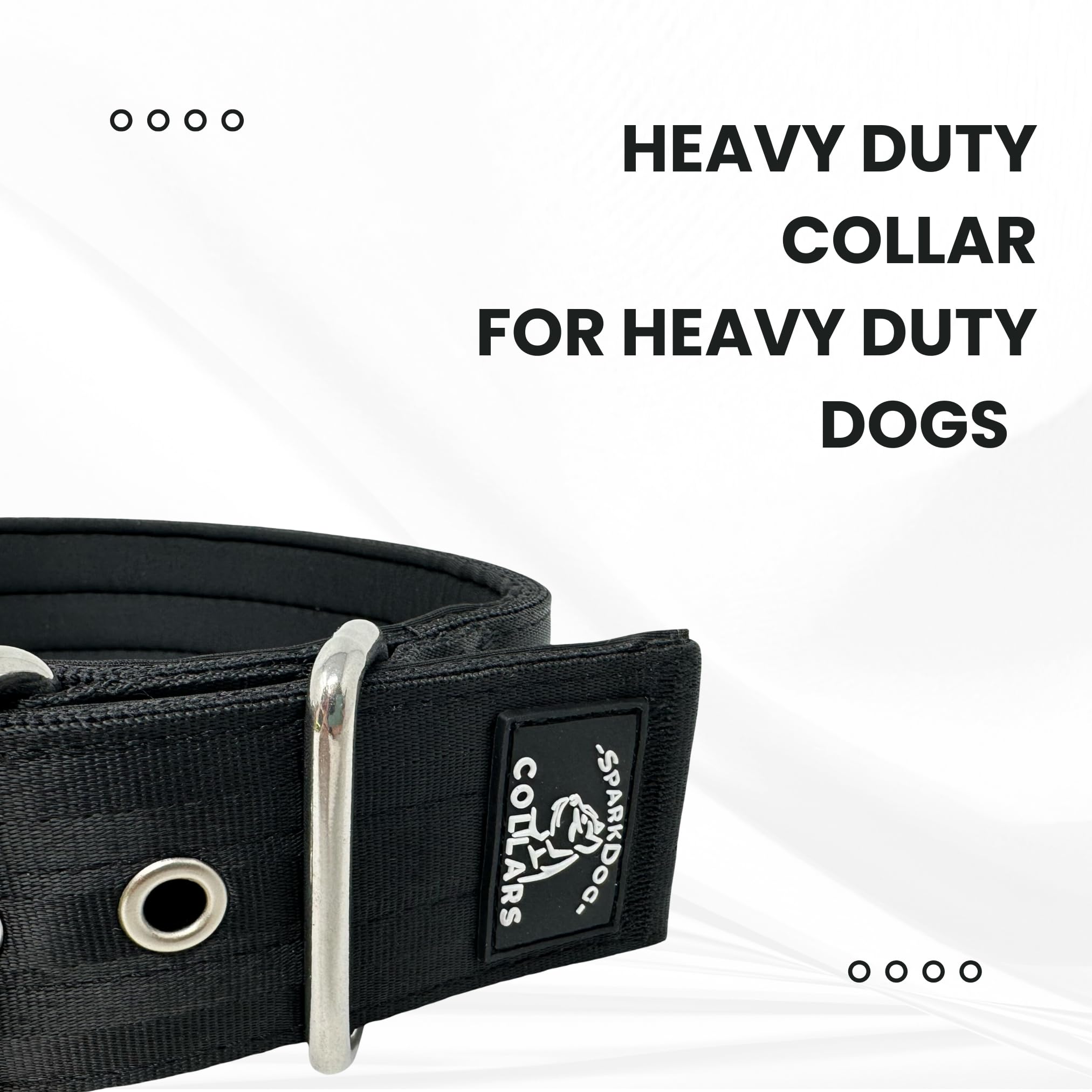 Sparkdog Collars Working Dog Collar - 2'' 4Ply Padded Heavy Duty Stainless Steel Tactical Seatbelt Wide Buckle Collar (Black, La