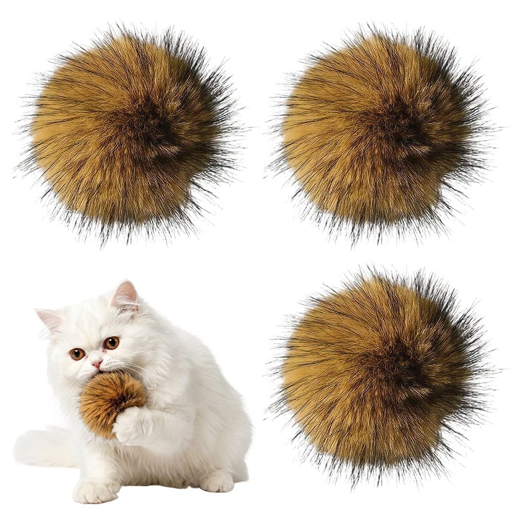 Oyosonabymy 3 Pcs Soft Fluffy Rabbit Fur Catnip Ball Interactive Cat Toys, Natural Fur Teaser Cat Toys For Indoor Adult Cats, Ki