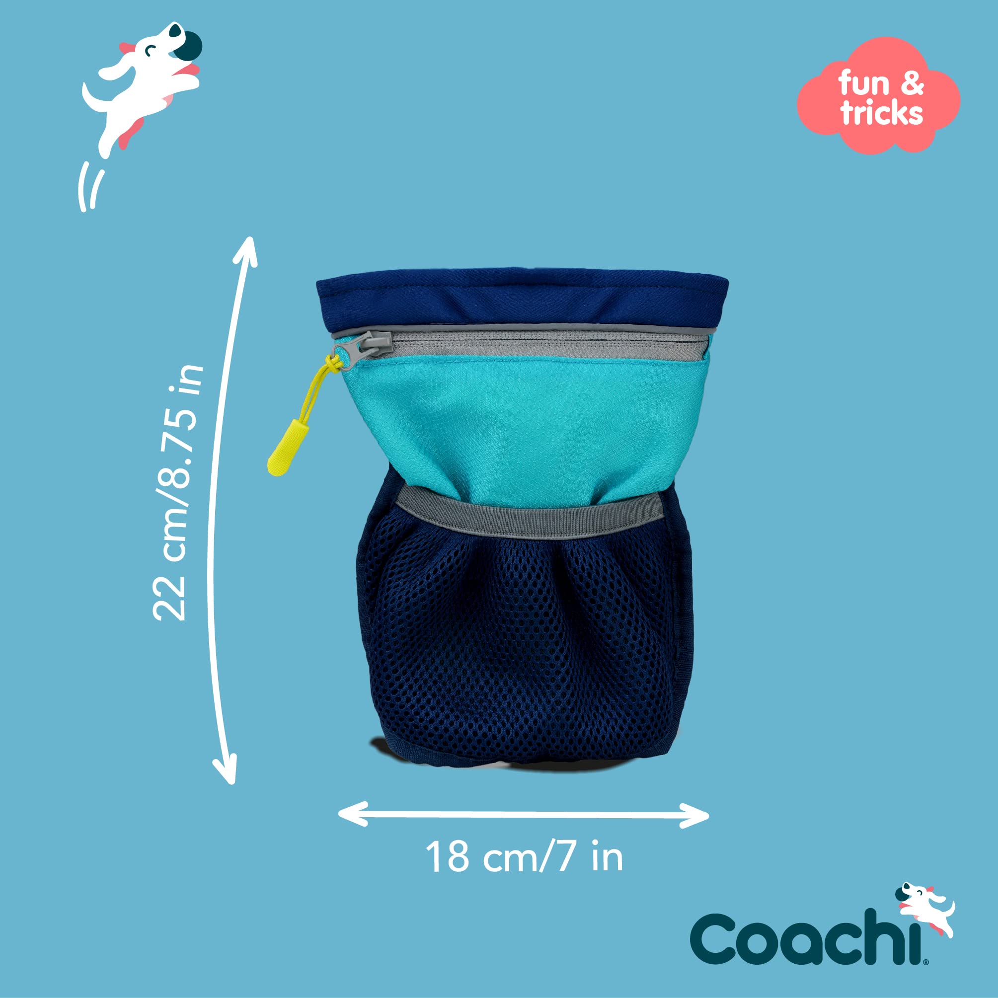 The Company of Animals Coachi Pro Train & Treat Bag - X-Large, Nylon, Navy & Light Blue, Zipped Pocket, Magnetic Closure, Model 41322A