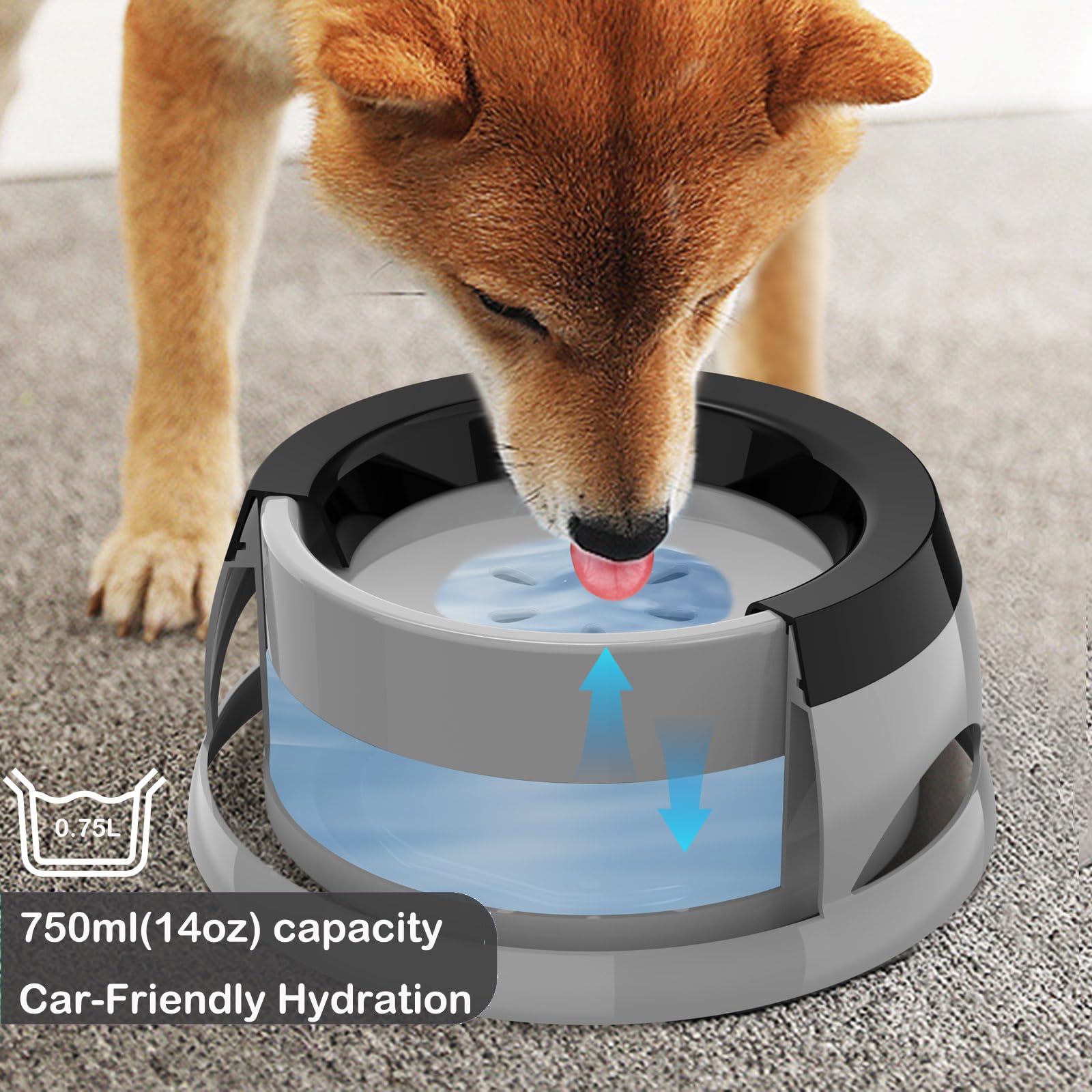 25Oz Slow Drink Dog Water Bowl, Spill-Proof Portable Cat Bowl, Non-Splash No Mess Puppy Kitten Water Feeder, Carried Portable Ba