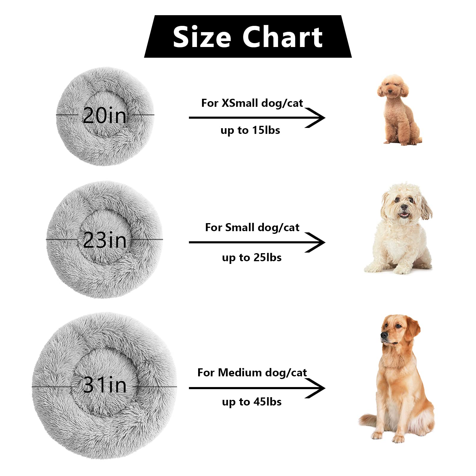 Anti-Anxiety Donut Cat & Dog Bed - Round, Cozy, Plush, Machine Washable, 20x20inch Grey