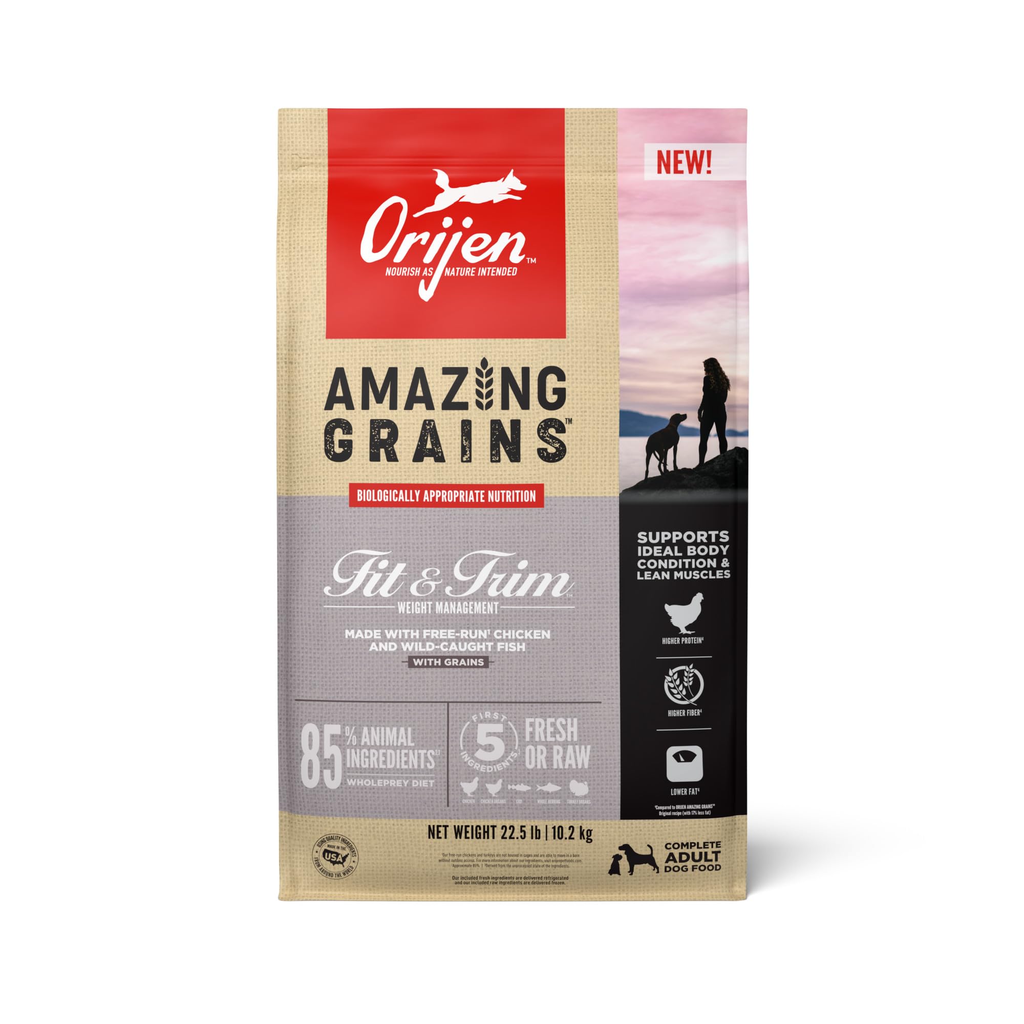 ORIJEN Amazing Grains Fit & Trim Dry Dog Food Recipe, 22.5lb