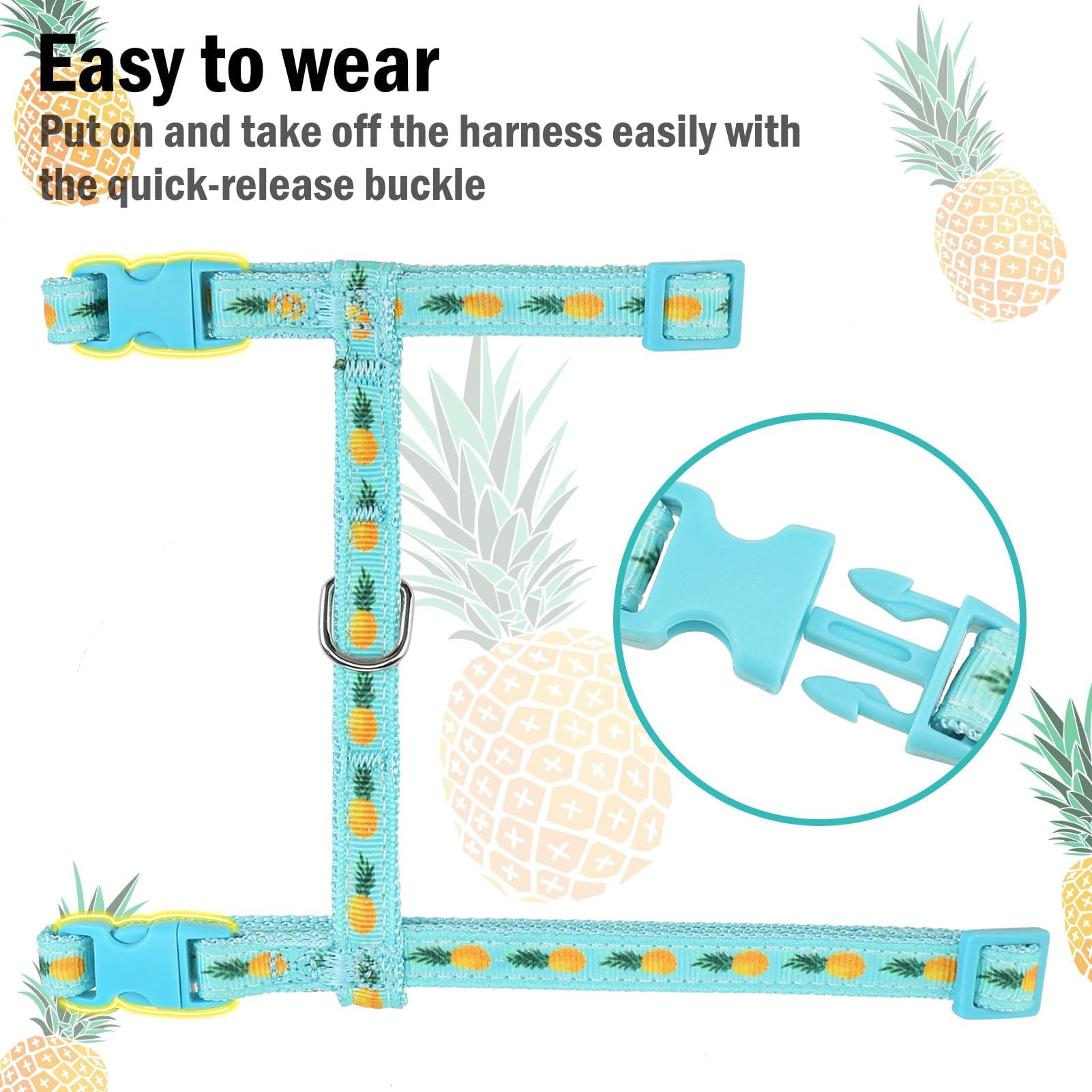 Pupteck Adjustable Cat Harness And Leash Set Escape Proof Kitten Strap Collar For Walking Travel, Pineapple