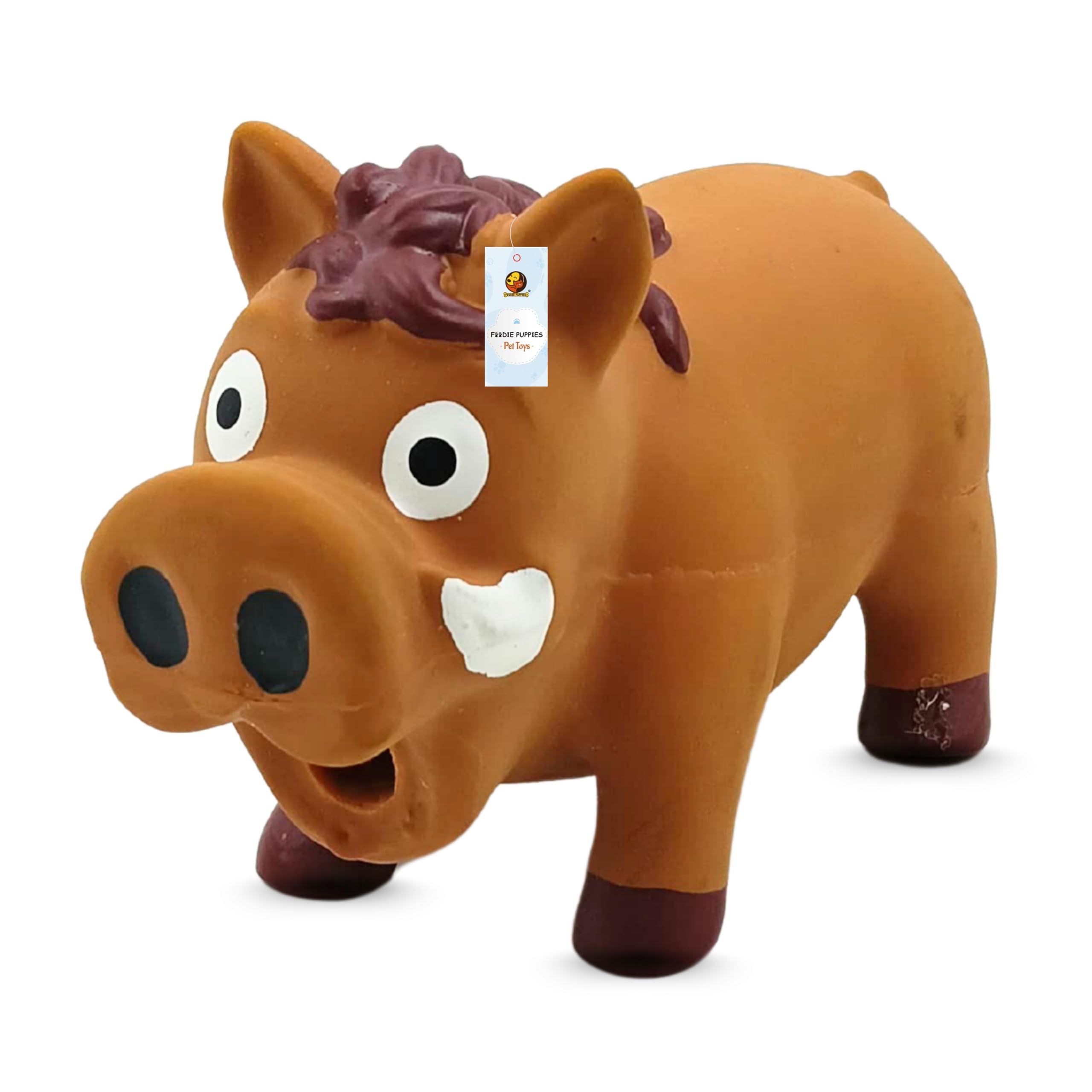 Foodie Puppies Dog Squeaky Chew Latex Rubber Toy  (Brown Warthog) | For Small Dogs & Puppies | Durable, Soft, Animal Design, Fe