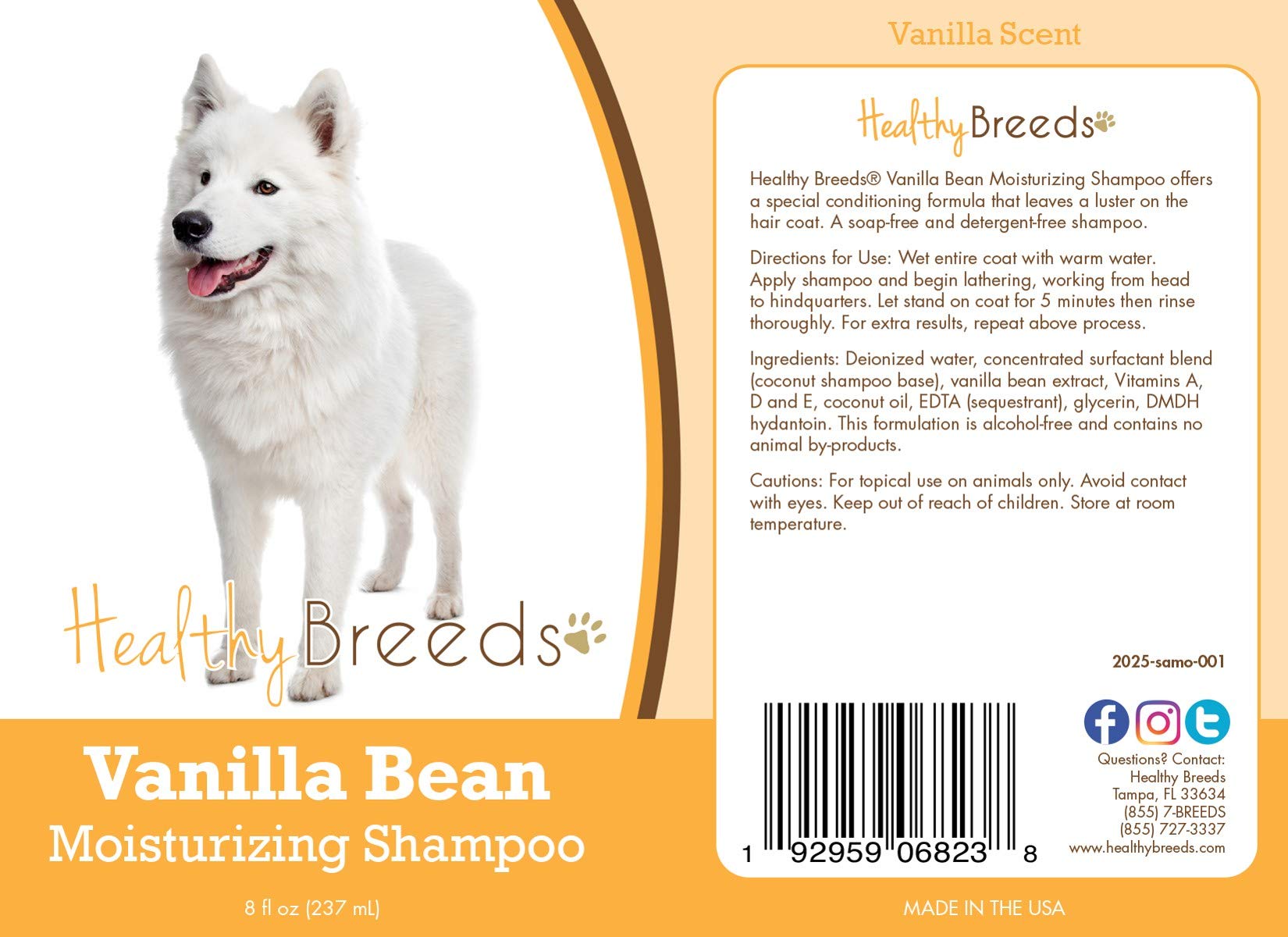 Healthy Breeds Samoyed Vanilla Bean Moisturizing Shampoo + Conditioner - With Vitamins A, D, E + Coconut Oil - 8 Oz