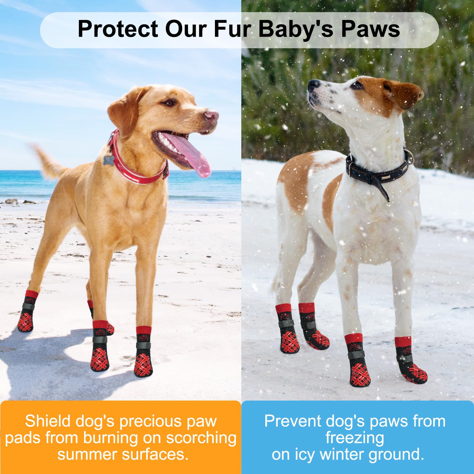 Beautyzoo Dog Socks & Boots - Paw Protectors For Hot Pavement & Hardwood Floors, Non-Slip, Small To Senior Sizes
