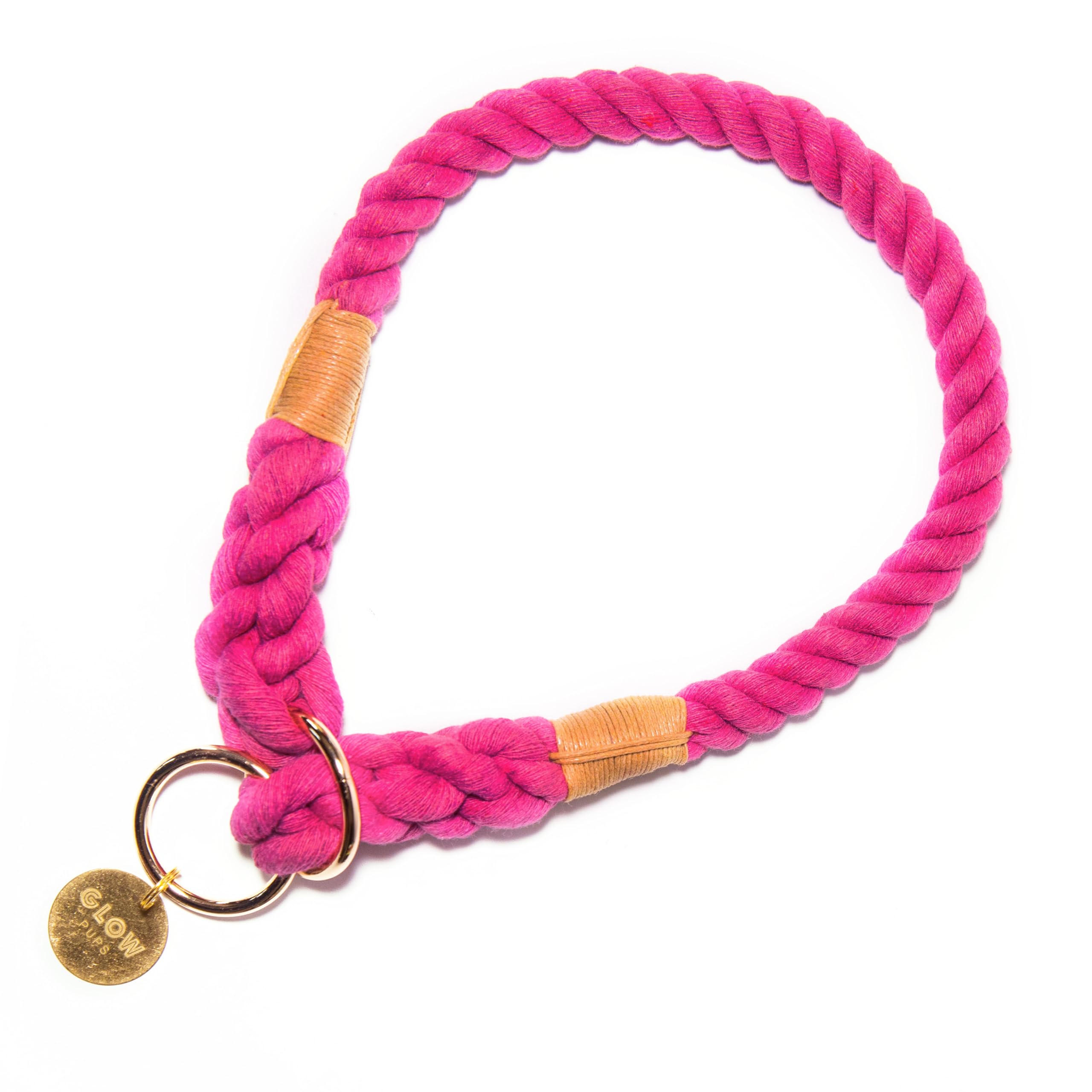 Glow Pups Rope Dog Collar Slip, Ombre Design, Durable And Comfortable For Medium And Large Dogs, Adjustable Fit, Handmade Fuchsi