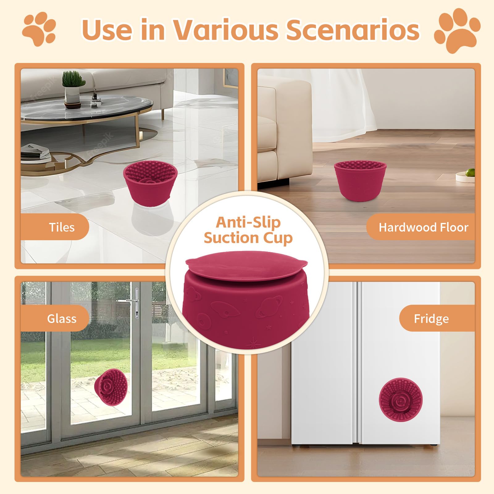 Dog Lick Bowl with Brush and Scraper, Anxiety Relief Silicone Slow Feeder Treat Dispenser, Anti-chocking Pet Dish, Non-Slip Inte