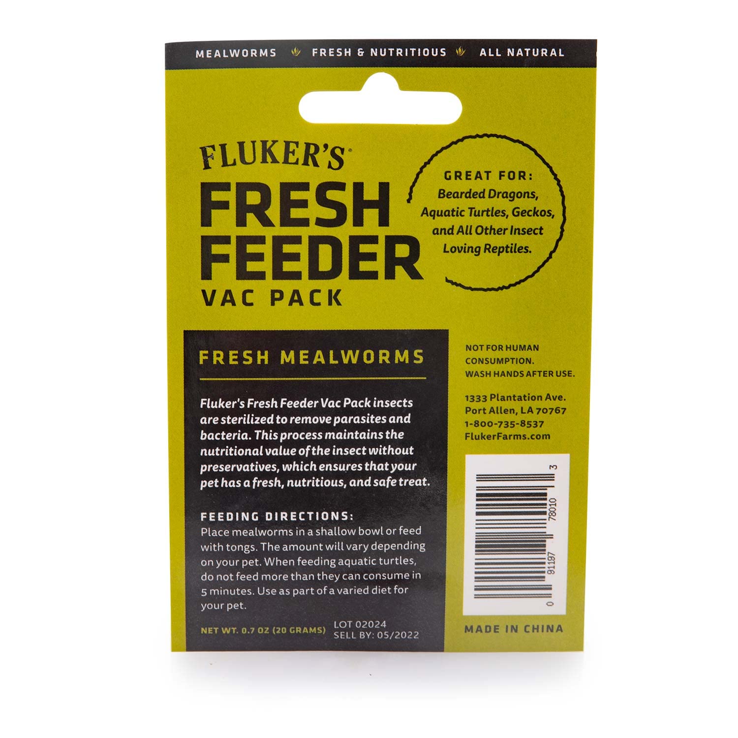 Flukers Fresh Feeder Vac Pack Mealworms, All Natural and Preservative Free, Great for Insect Eating Reptiles, Birds, Tropical F