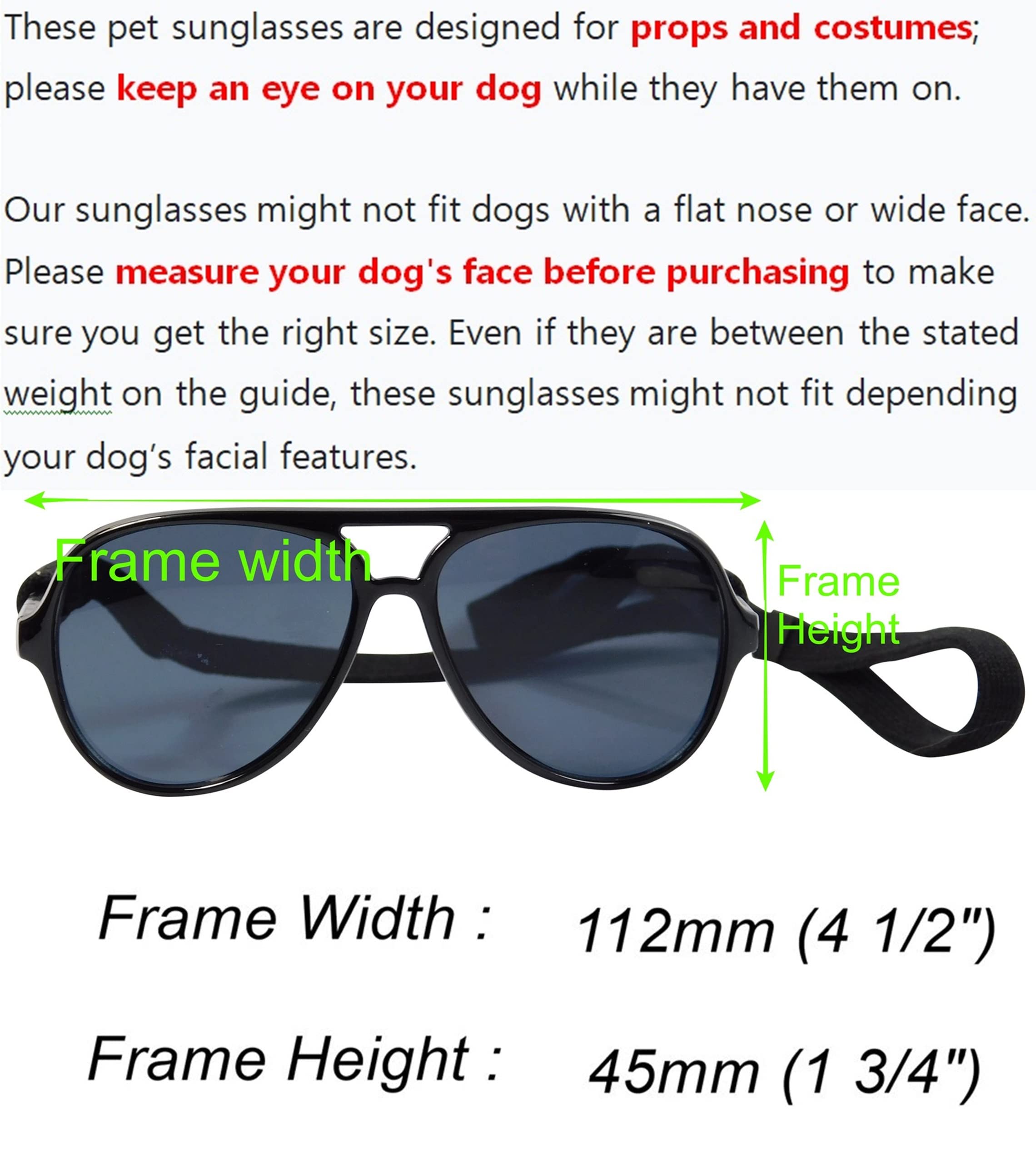 G010 Dog Pet Costume Aviator Sunglasses For Medium Breeds 20-40 Lbs (Black)