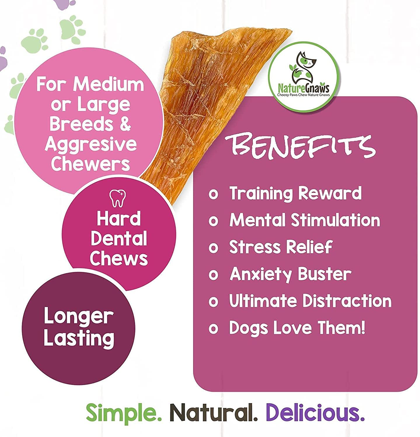 Nature Gnaws Beef Paddywack Tendons for Dogs 5-6 (10 Count) - Long Lasting for Aggressive Chewers - Natural Beef Dog Chew Bones