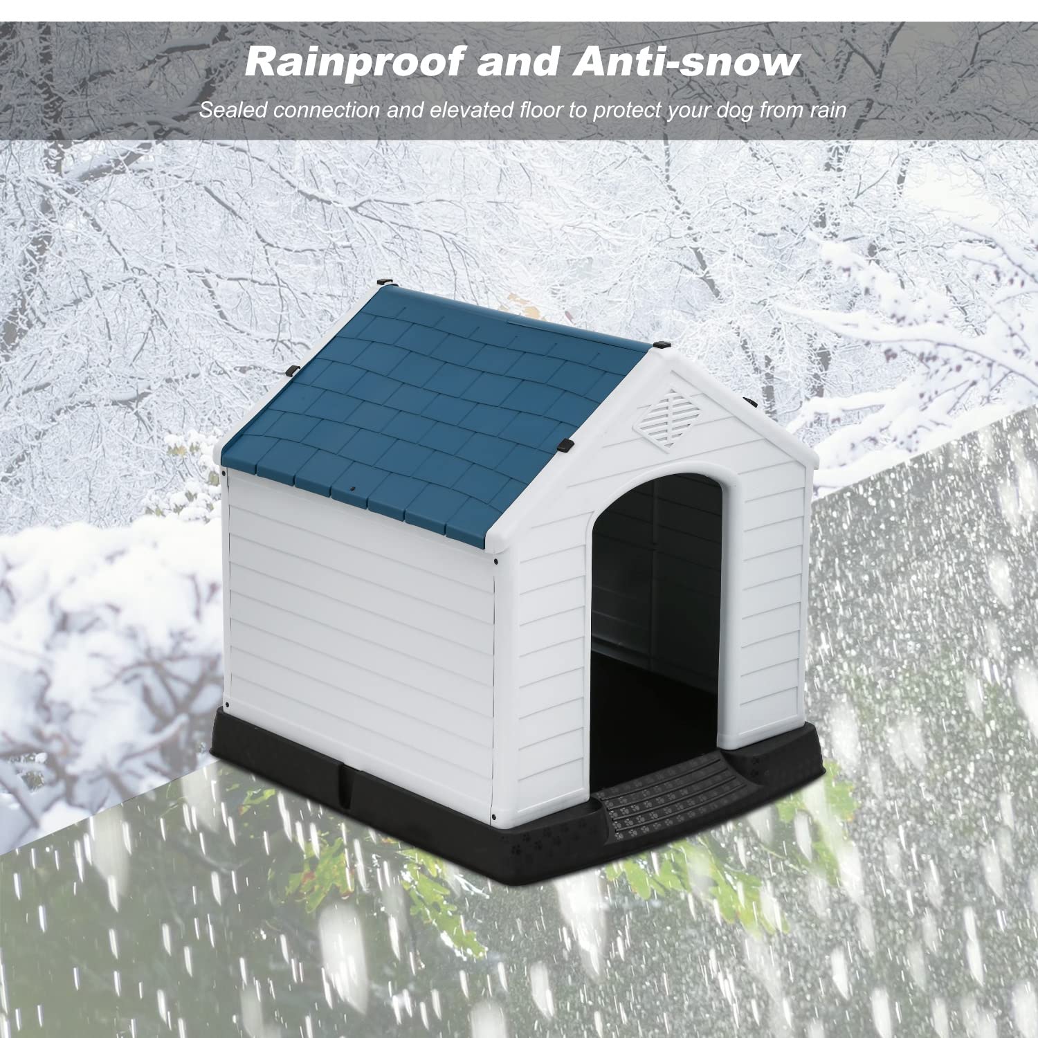 Bestpet 28Inch Dog House Indoor Outdoor Insulated Kennel Durable Plastic Dog House For Small Medium Large Dogs Weather & Water Resistant Pet Crate With Air Vents And Elevated Floor,Blue