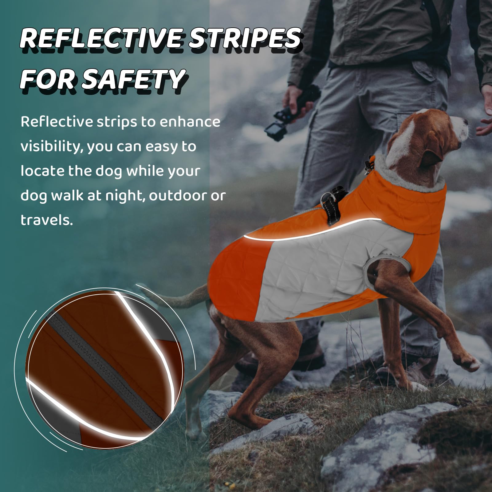 AOFITEE Dog Coat - Waterproof Winter Jacket with Harness, Fleece Lined, Orange, X-Large, Model 1207-AF-12180-Orange-XL