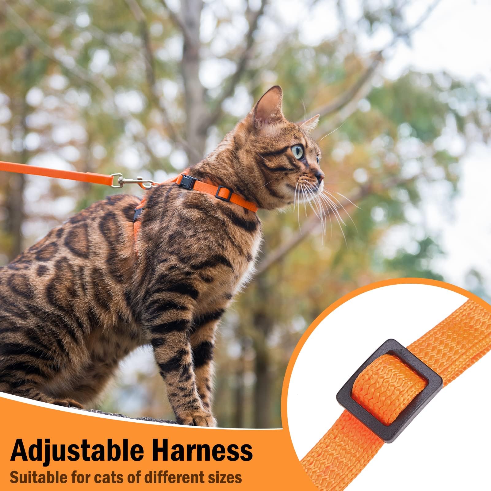 Pupteck Adjustable Cat Harness And Leash Set Escape Proof Kitten Strap Collar For Walking Travel, Orange, M