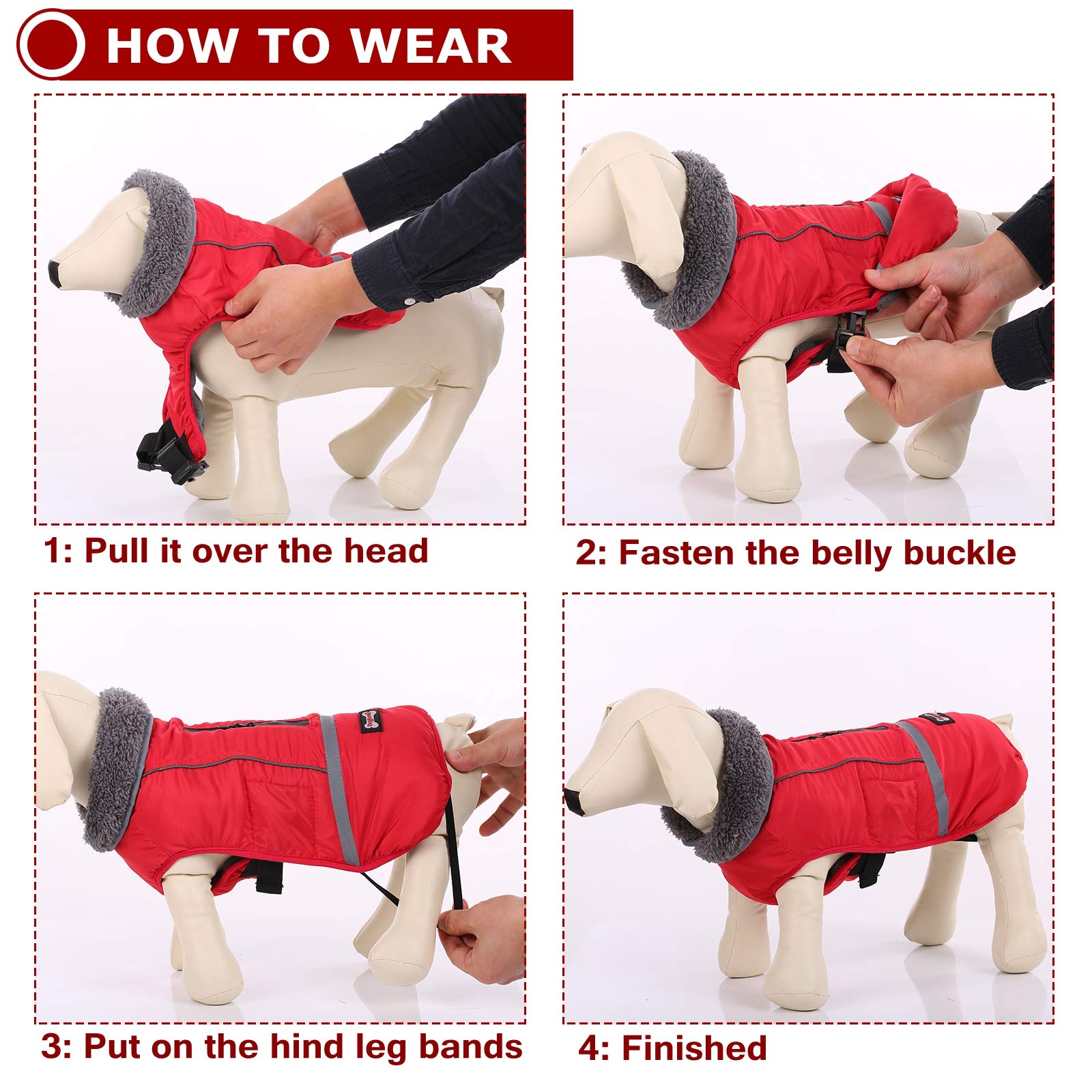 Warm Dog Coat Reflective Winter Jacket, Waterproof Windproof Dog Turtleneck Clothes for Cold Weather, Thicken Fleece Lining Pet