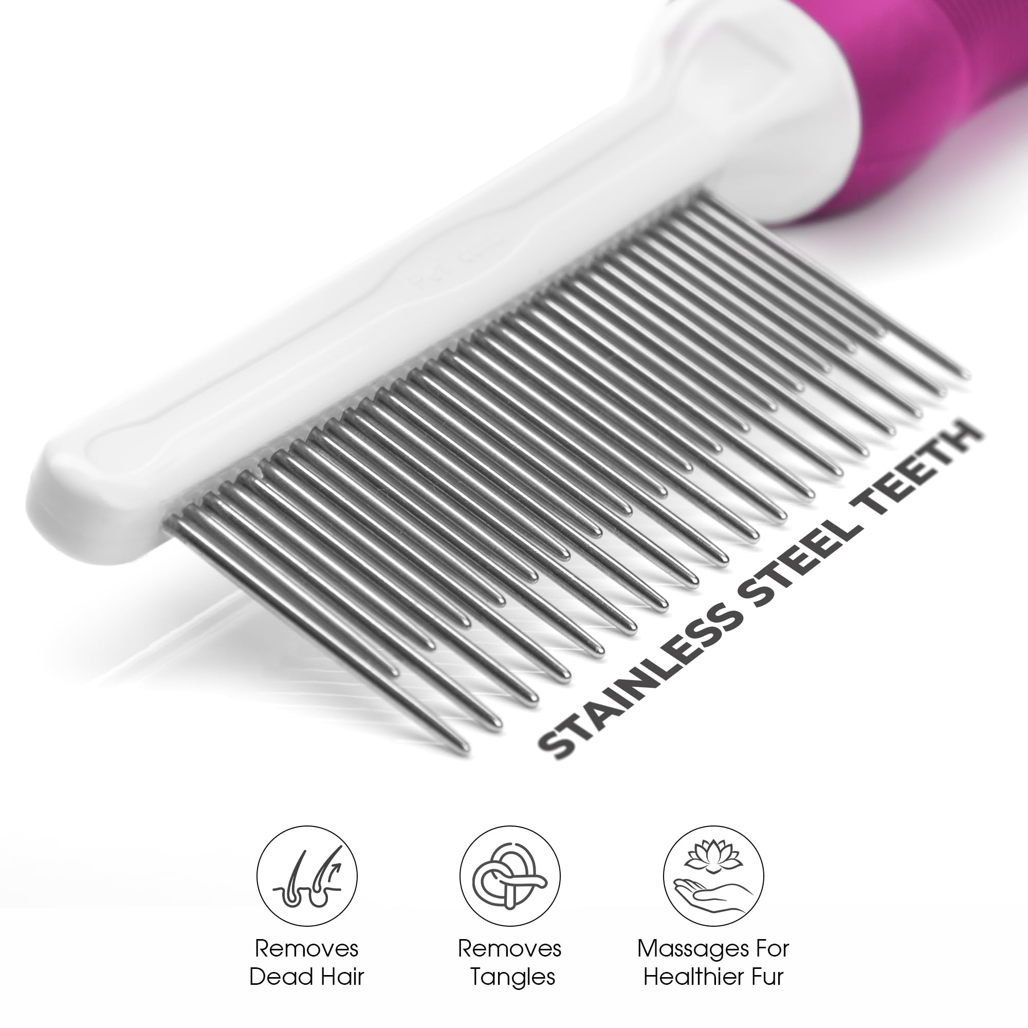 Poodle Pet Detangling Pet Comb With Long & Short Stainless Steel Teeth For Removing Matted Fur, Knots & Tangles ?Detangler Tool Accessories For Safe & Gentle Diy Dog & Cat Grooming (Pink)