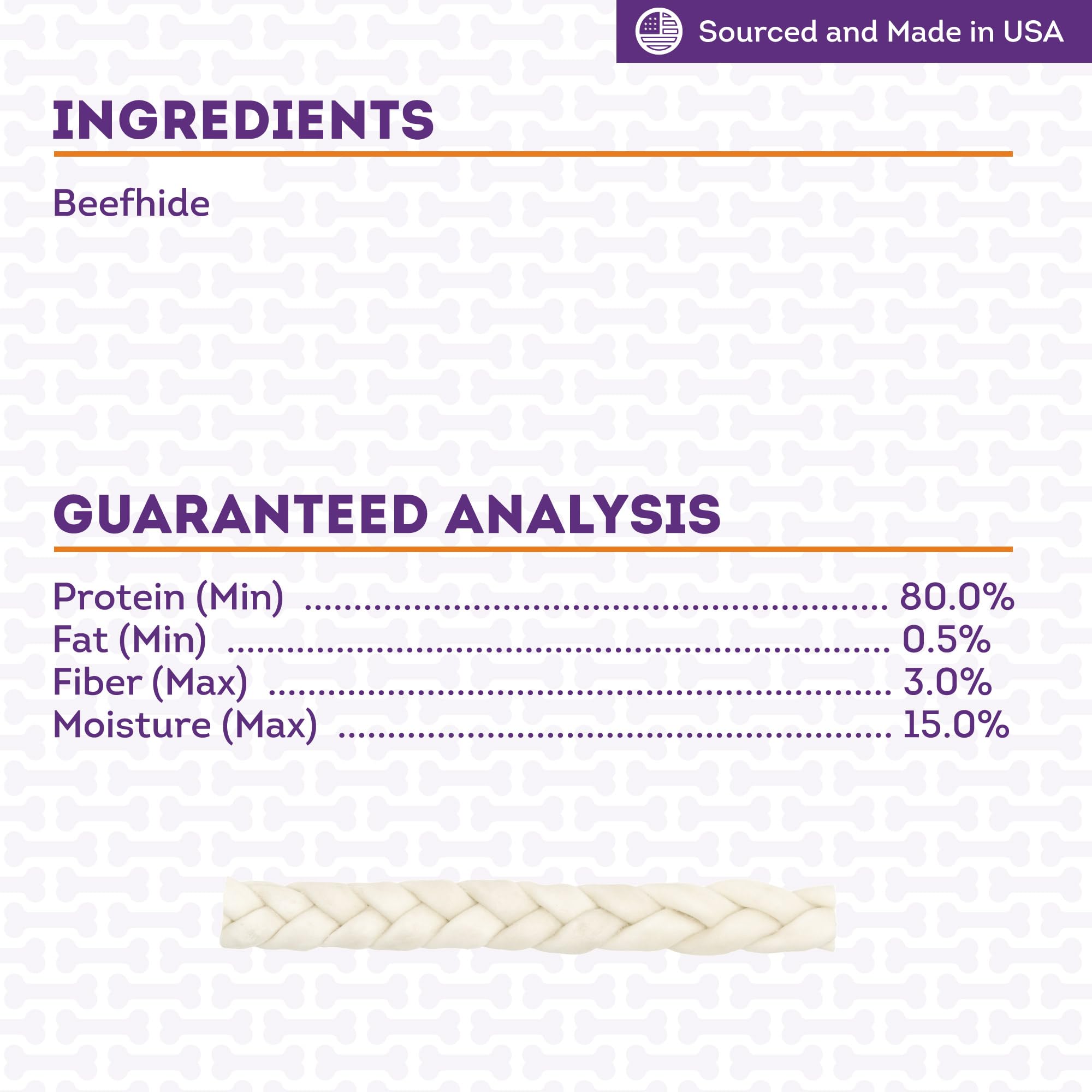 Treatly USA Beefhide Braids 12-13 Dog Chew Treats - Natural Flavor, 2 Count/1 Pack