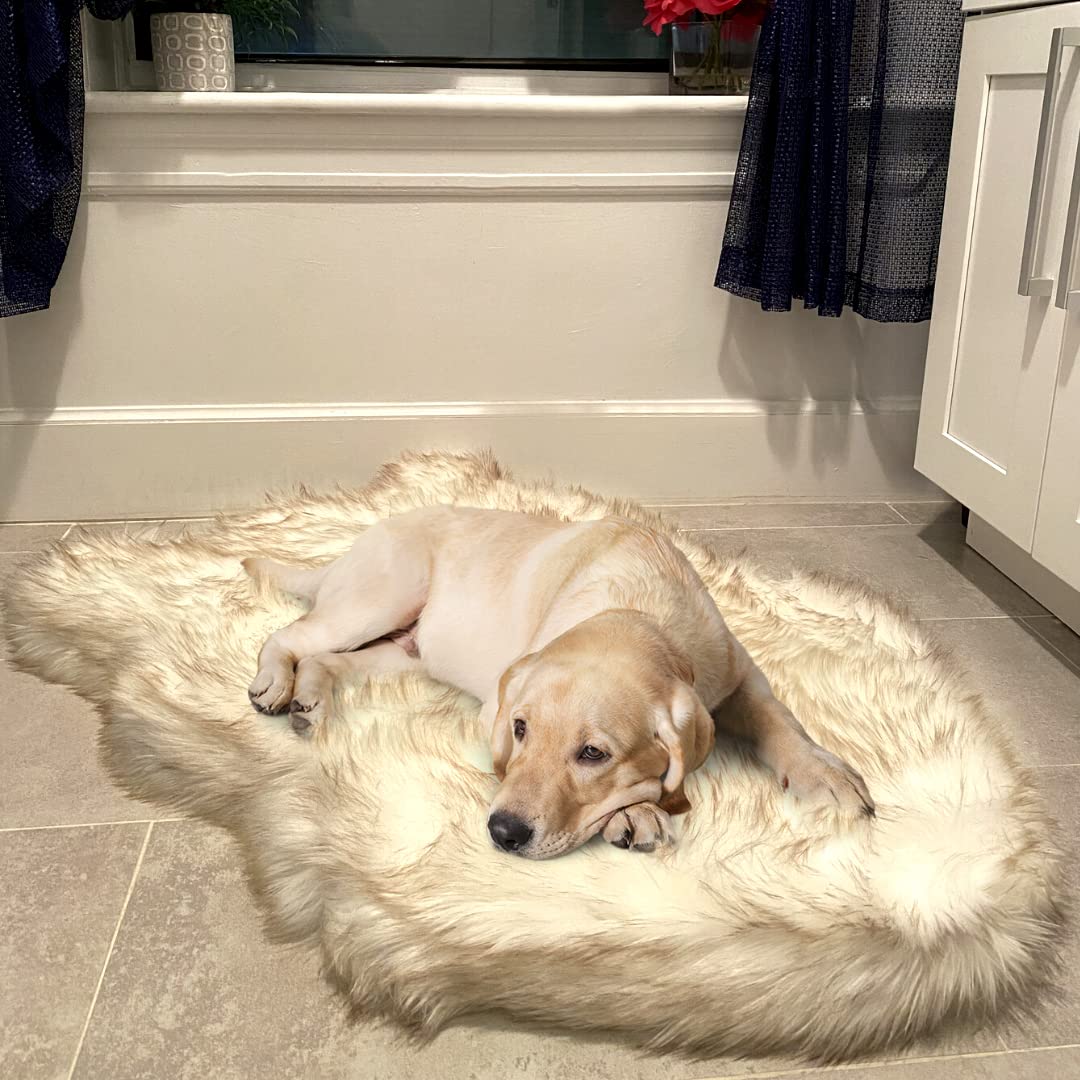 Luxury Faux Fur Orthopedic Dog Bed, Memory Foam Dog Bed For Small, Medium, Large And Xl Pets, Fluffy Pup Rug With Waterproof And Washable Soft Cover, Bone White (Medium)