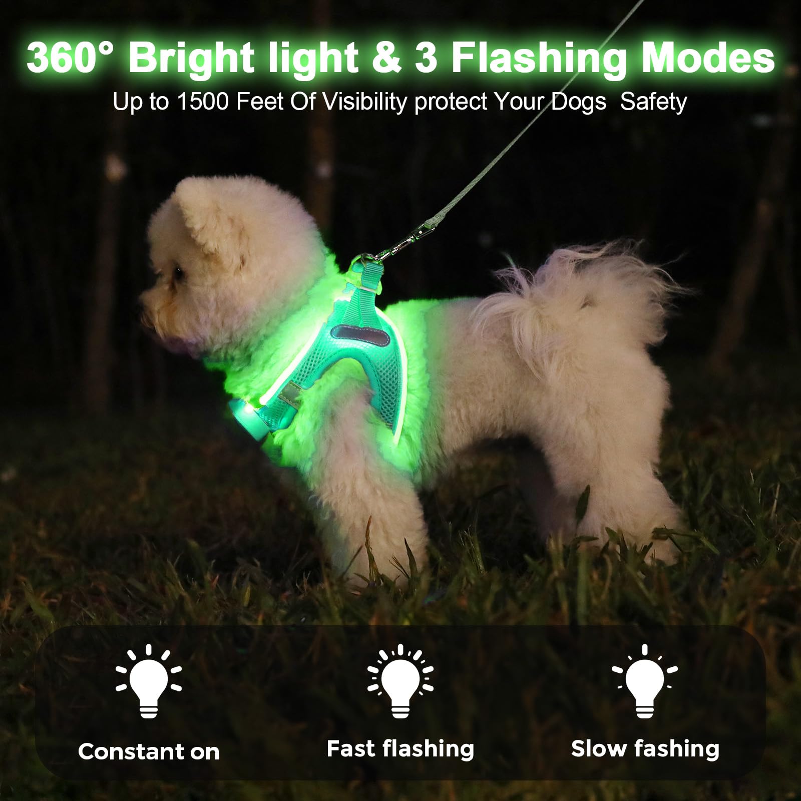 Light Up Dog Harness,Rechargeable Led Dog Harness For Small Medium Large Dogs,Reflective Lighted Safety Vest For Night Walking &
