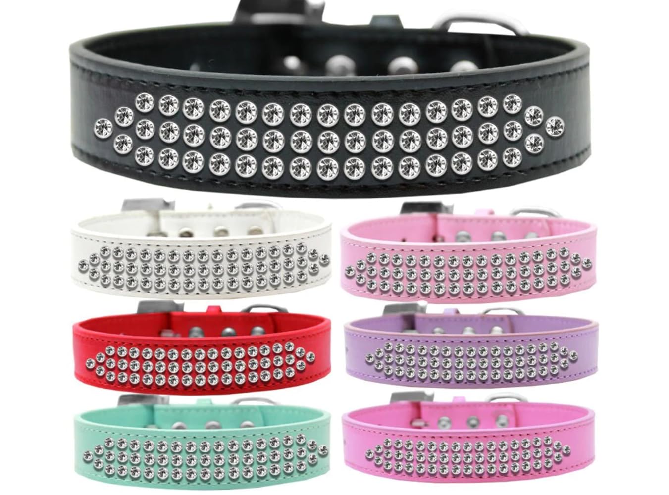 Dog, Puppy & Pet Fashion Collar, Three Row Clear Crystal Rimsets Red 18