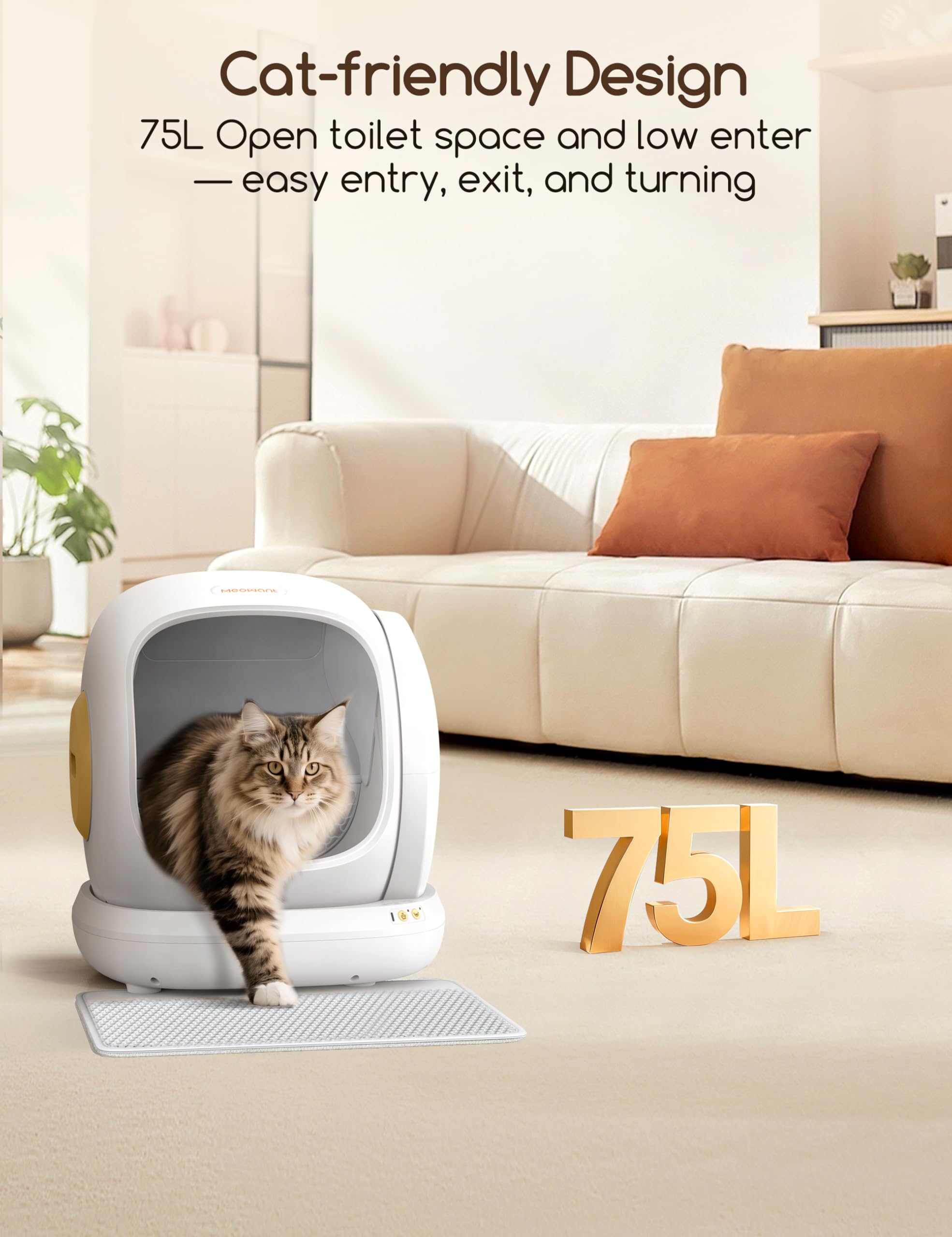 MeoWant Automatic Cat Litter Box, Large Opening Self Cleaning Litter Box with Safety Protection for Multiple Cats, App Control,