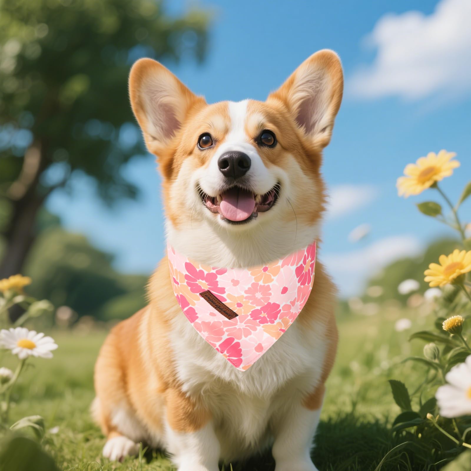 Unique Style Paws Dog Spring Bandanas 2Pcs Washable Cotton Triangle Summer Rose Daisy Flower Puppy Scarfs For Small Medium Large