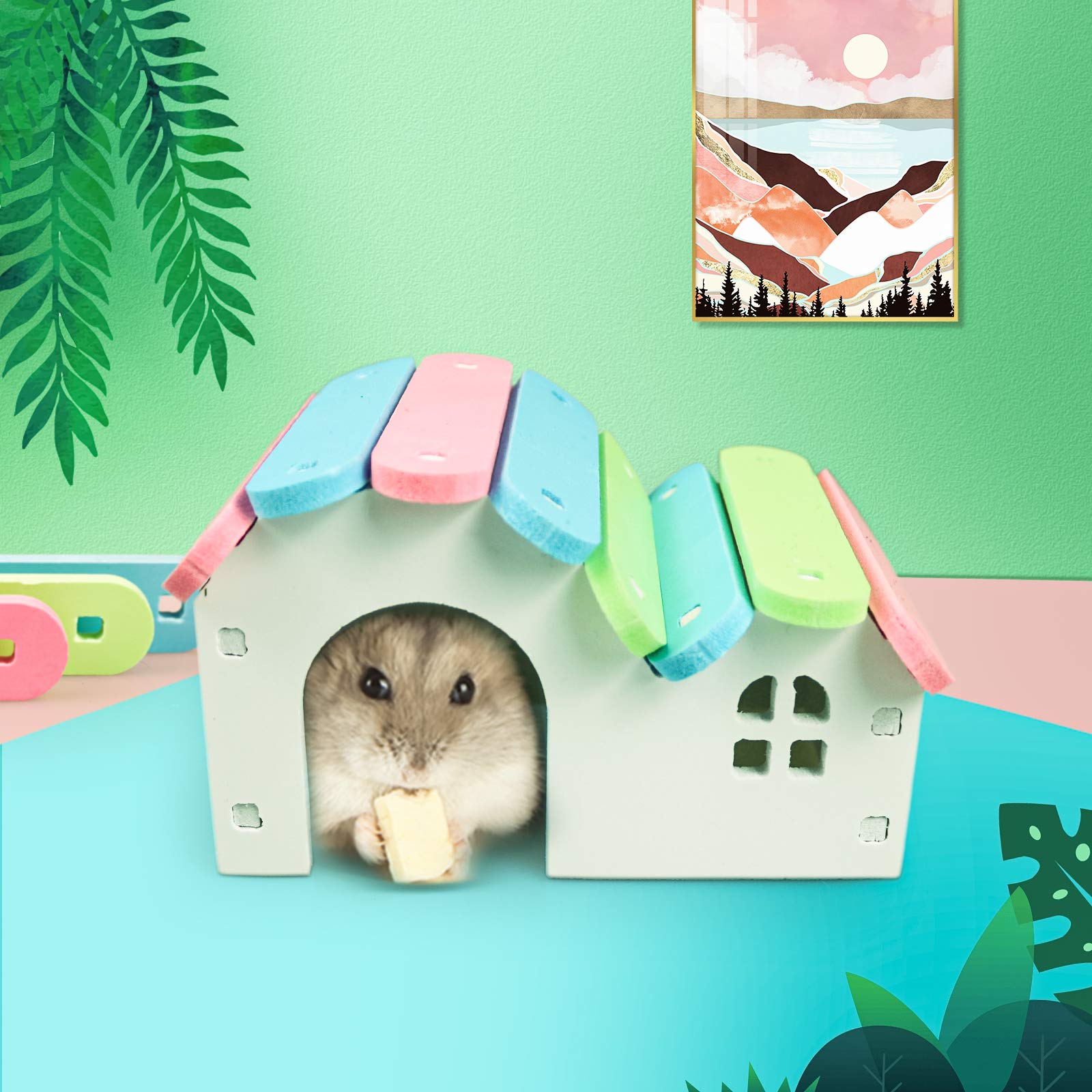 Dwarf Hamsters House Diy Wooden Gerbil Hideout Rainbow Bridge Swing And Pvc Seesaw, Pet Sport Exercise Toys Set, Sugar Glider Sy