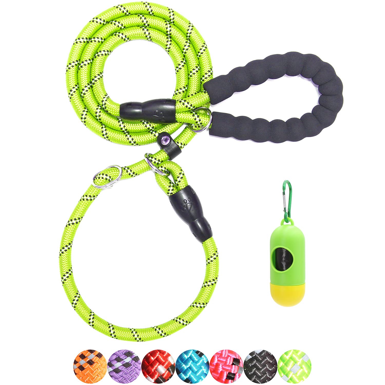 Baapet 6 Feet Slip Lead Dog Leash Anti-Choking With Upgraded Durable Rope Cover And Comfortable Padded Handle For Large, Medium, Small Dogs Trainning With Poop Bags And Dispenser (Green)