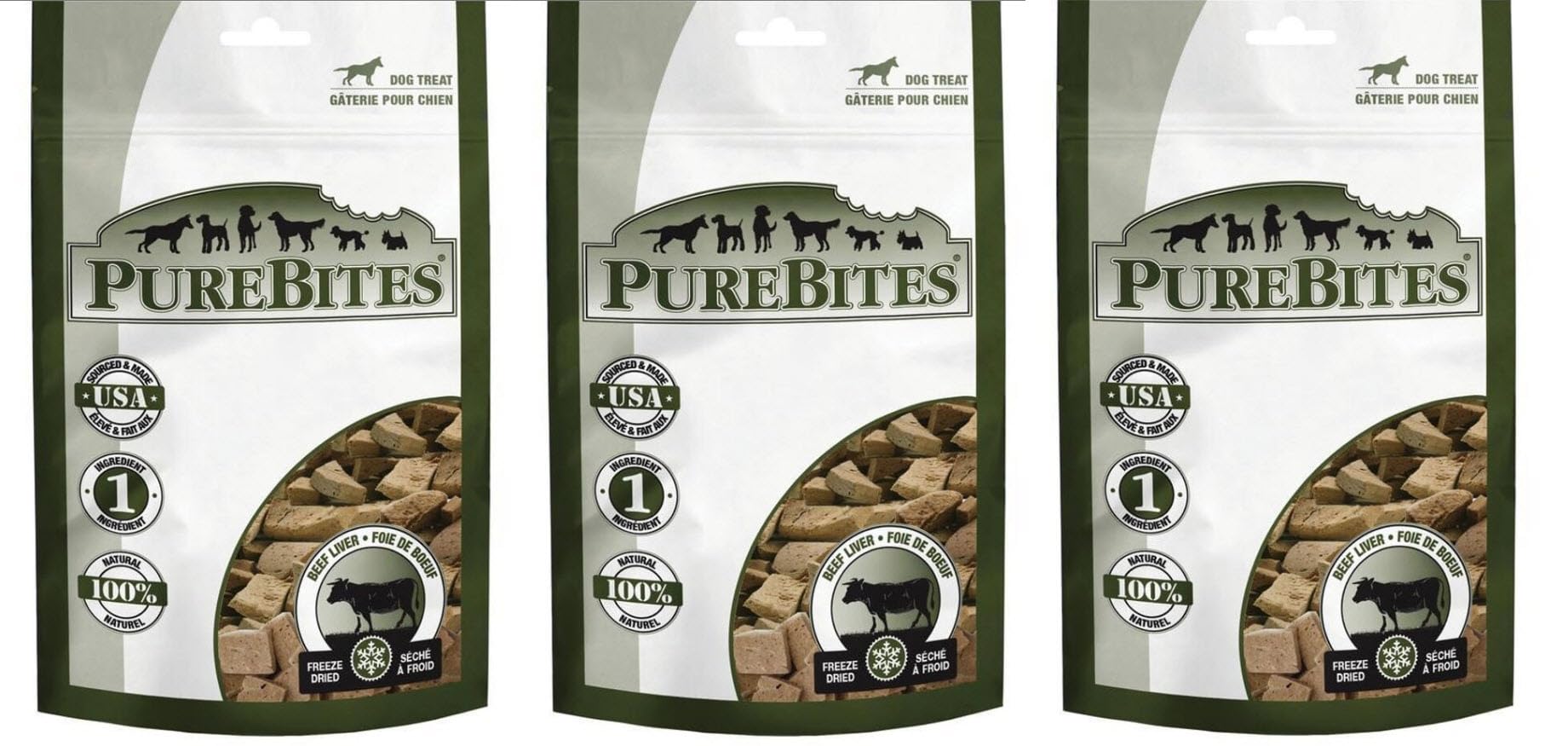 (3) PureBites Beef Liver Freeze Dried Dog Treats 4.2oz Bags. Total 12.6oz