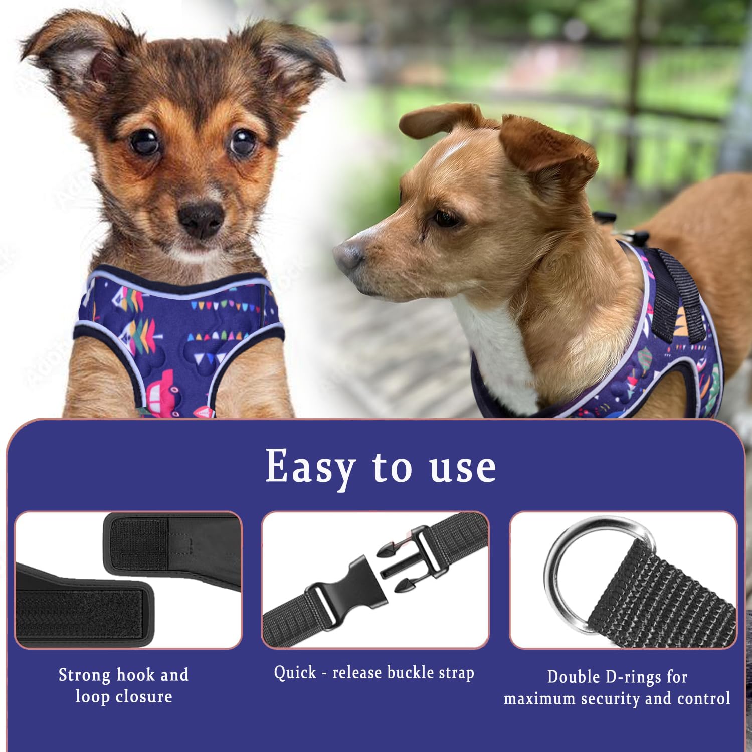 Comfort Fit All Weather Step-In Christmas Dog Harness - Adjustable Small Dog Harness Medium Sized Dogs - Soft Padded Easy Walk D