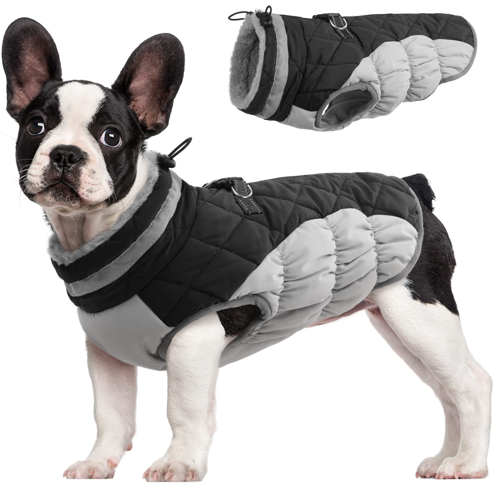 Fuamey Warm Winter Dog Jacket With Built-In Harness, Waterproof Windproof Reflective Fleece Vest With Zipper For Medium Dogs - B