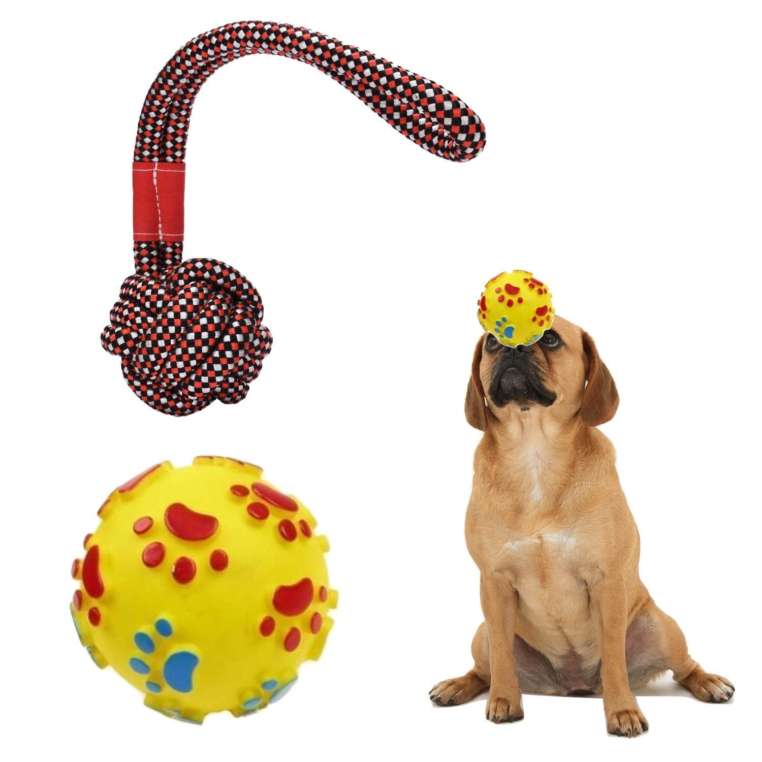Rvpaws Rope Ball With Multi Handle And Latex Squeaky Ball For Dog