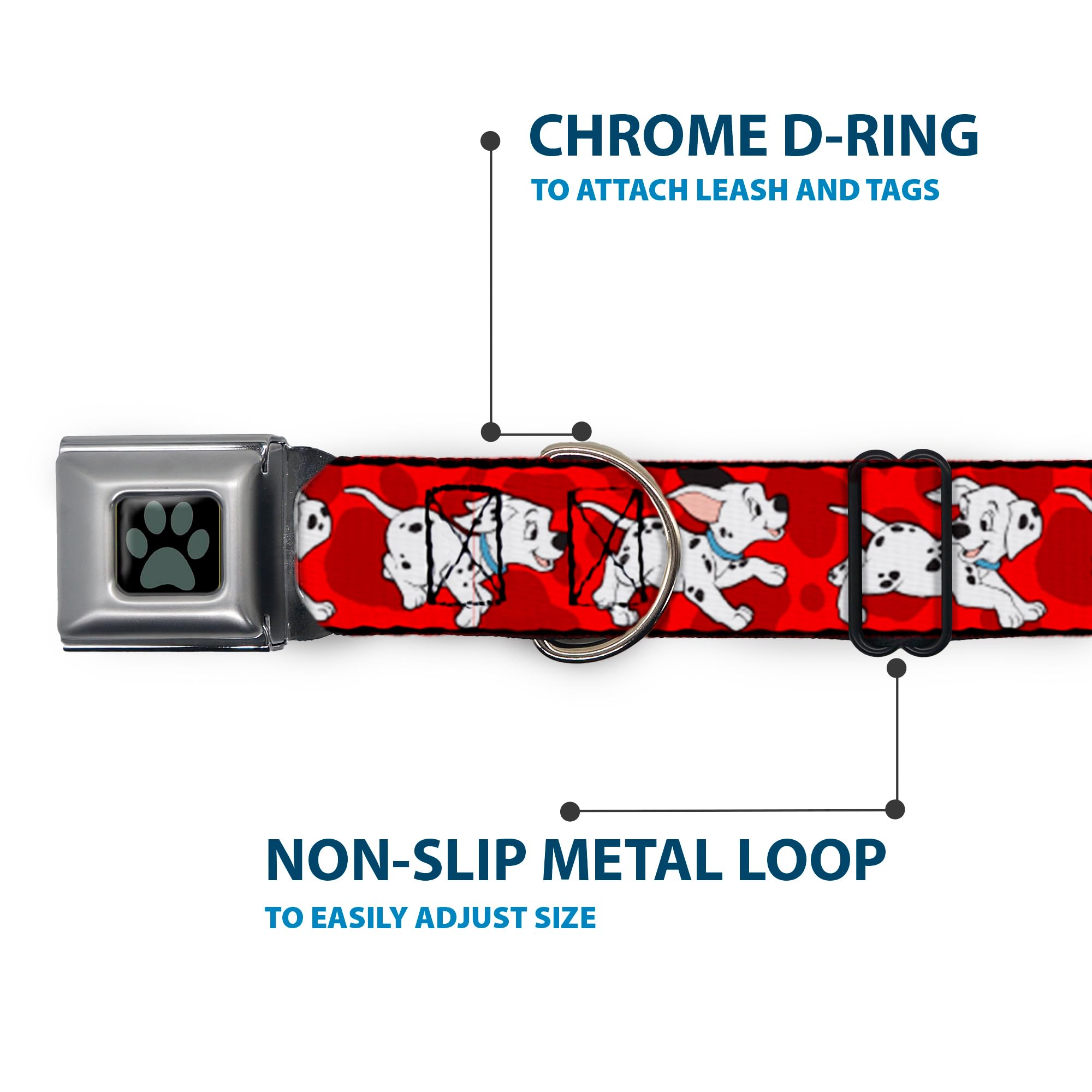 Buckle-Down Seatbelt Buckle Dog Collar - Dalmatians Running/Paws Reds/White/Black - 1.5 Wide - Fits 16-23 Neck - Medium
