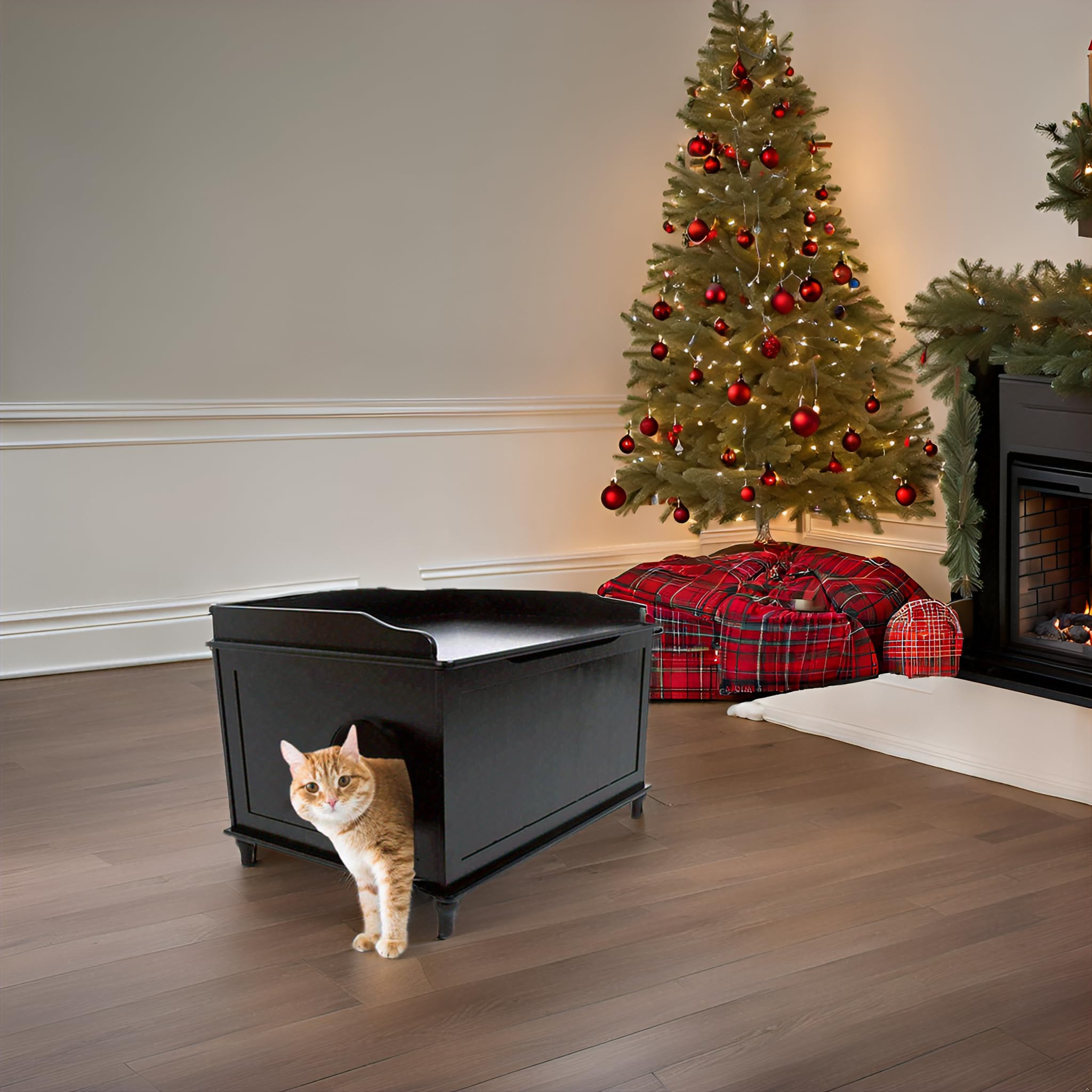 Designer Pet Products Jumbo Black Cat Litter Box Enclosure - Elegant Dog-Proof Furniture, X-Large, Wood, Covered with Lid