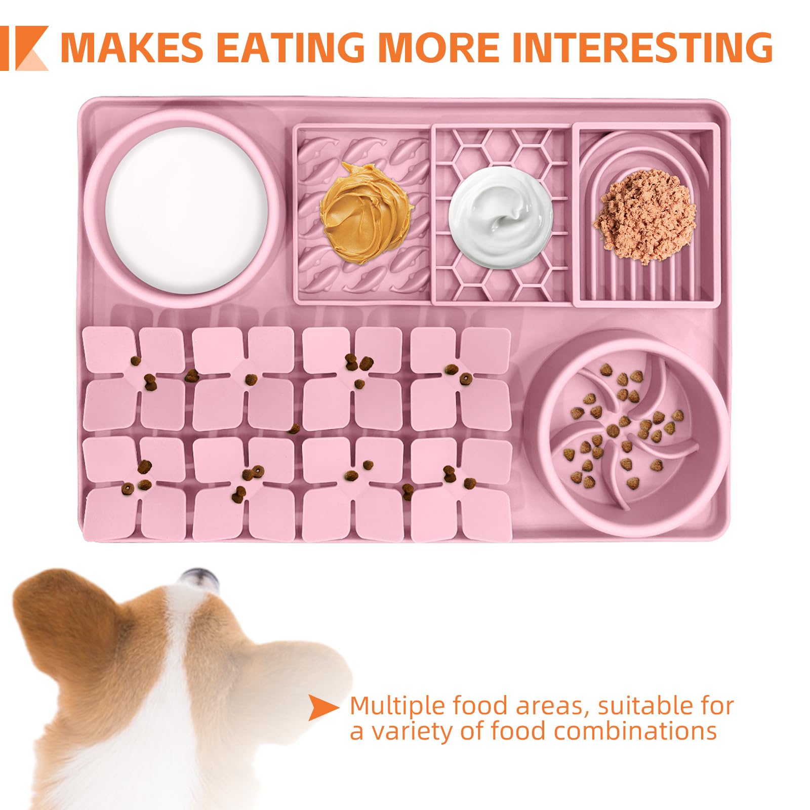 Lick Mat for Dogs Cats Includes Brush and Scraper, Snuffle Mat Silicone Anti-chocking Pet Dish, Non-Slip Dog Licking Bowl Intera